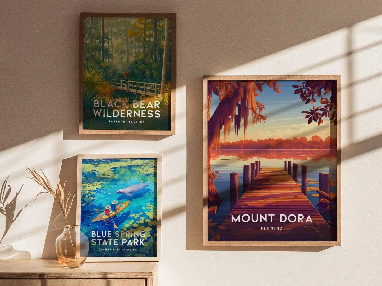 Mount Dora, Florida - Orlando Wall Art Alligator Poster Central FL Travel Print Home Decor Nature Lake Cypress Tree Fisherman Fishing Gift - Swell Scenes