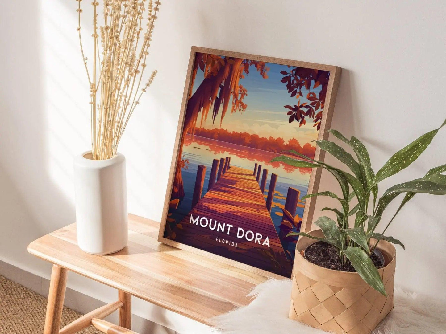 Mount Dora, Florida - Orlando Wall Art Alligator Poster Central FL Travel Print Home Decor Nature Lake Cypress Tree Fisherman Fishing Gift - Swell Scenes