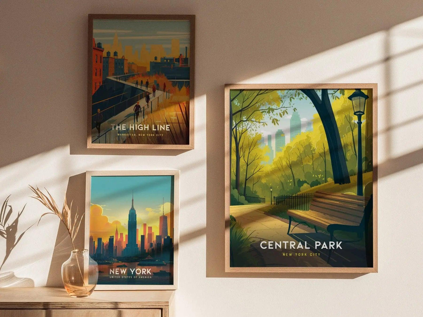 Central Park Poster, New York City Park View Art, Framed/Unframed NYC Wall Decor, Urban Park Bench Scene, Manhattan Skyline Gift - Swell Scenes