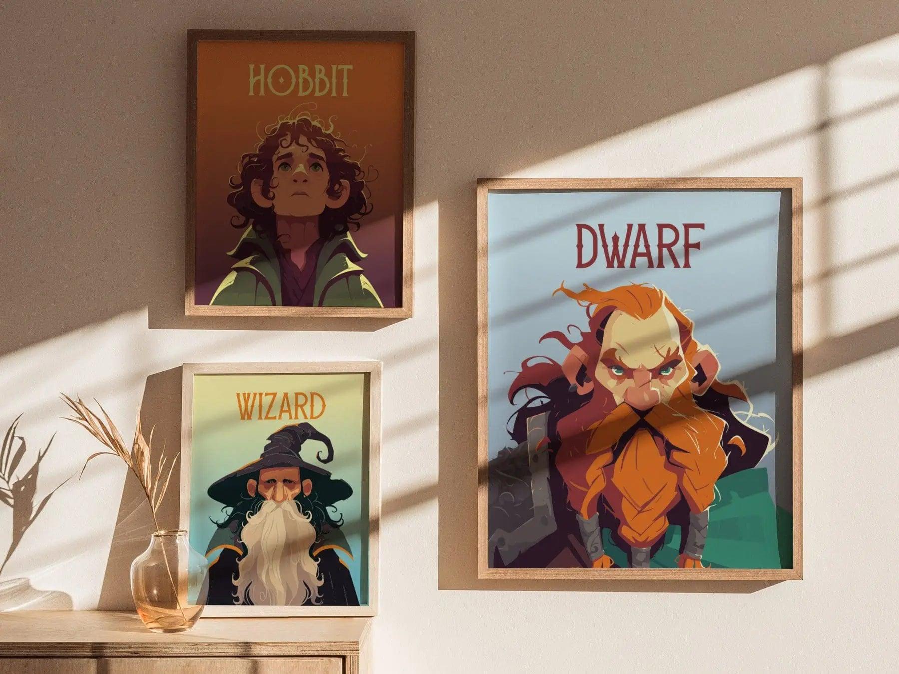 Dwarf Fantasy Character Portrait Framed Wall Art, LOTR D&D WoW RPG Fan Gift, Game Room Decor, Mythical Folklore Dark Academia Gamer Poster - Swell Scenes