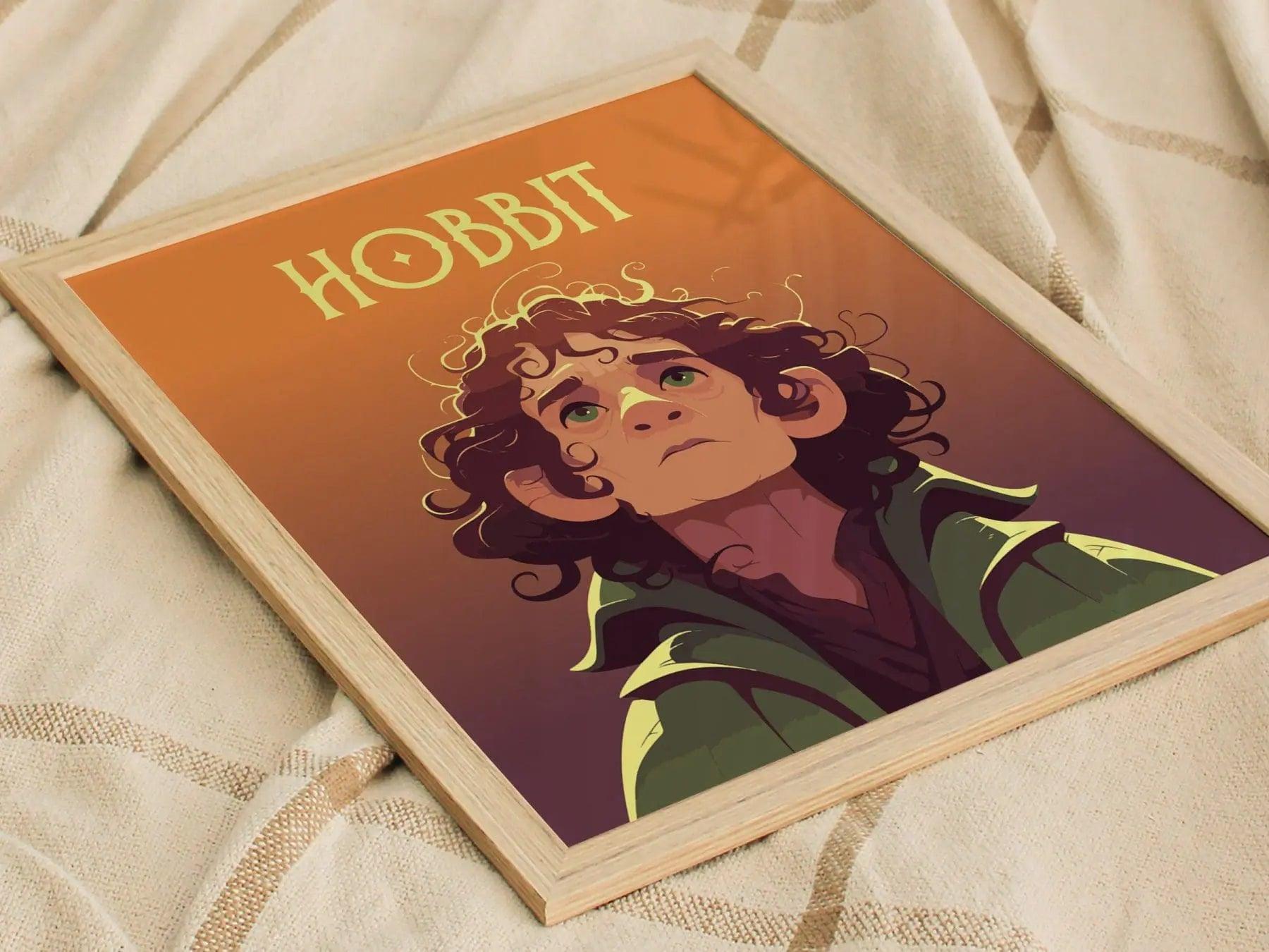 Hobbit Fantasy Character Portrait Framed Wall Art, LOTR Fan Gift, Game Room Decor, Mythical Folklore Bilbo Baggins Cottagecore Gamer Poster - Swell Scenes