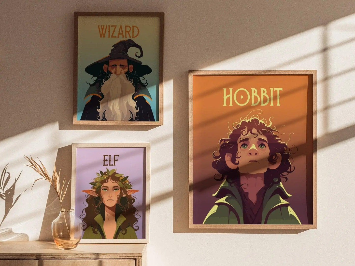 Hobbit Fantasy Character Portrait Framed Wall Art, LOTR Fan Gift, Game Room Decor, Mythical Folklore Bilbo Baggins Cottagecore Gamer Poster - Swell Scenes