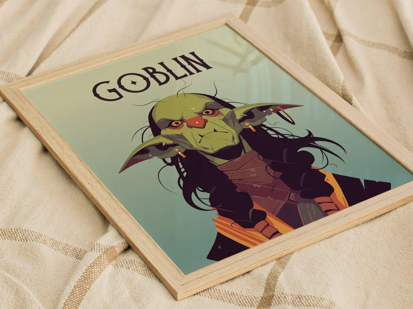 Goblin Fantasy Character Portrait Framed Wall Art, LOTR D&D WoW RPG Fan Gift, Game Room Decor, Mythical Folklore Dark Academia Gamer Poster - Swell Scenes