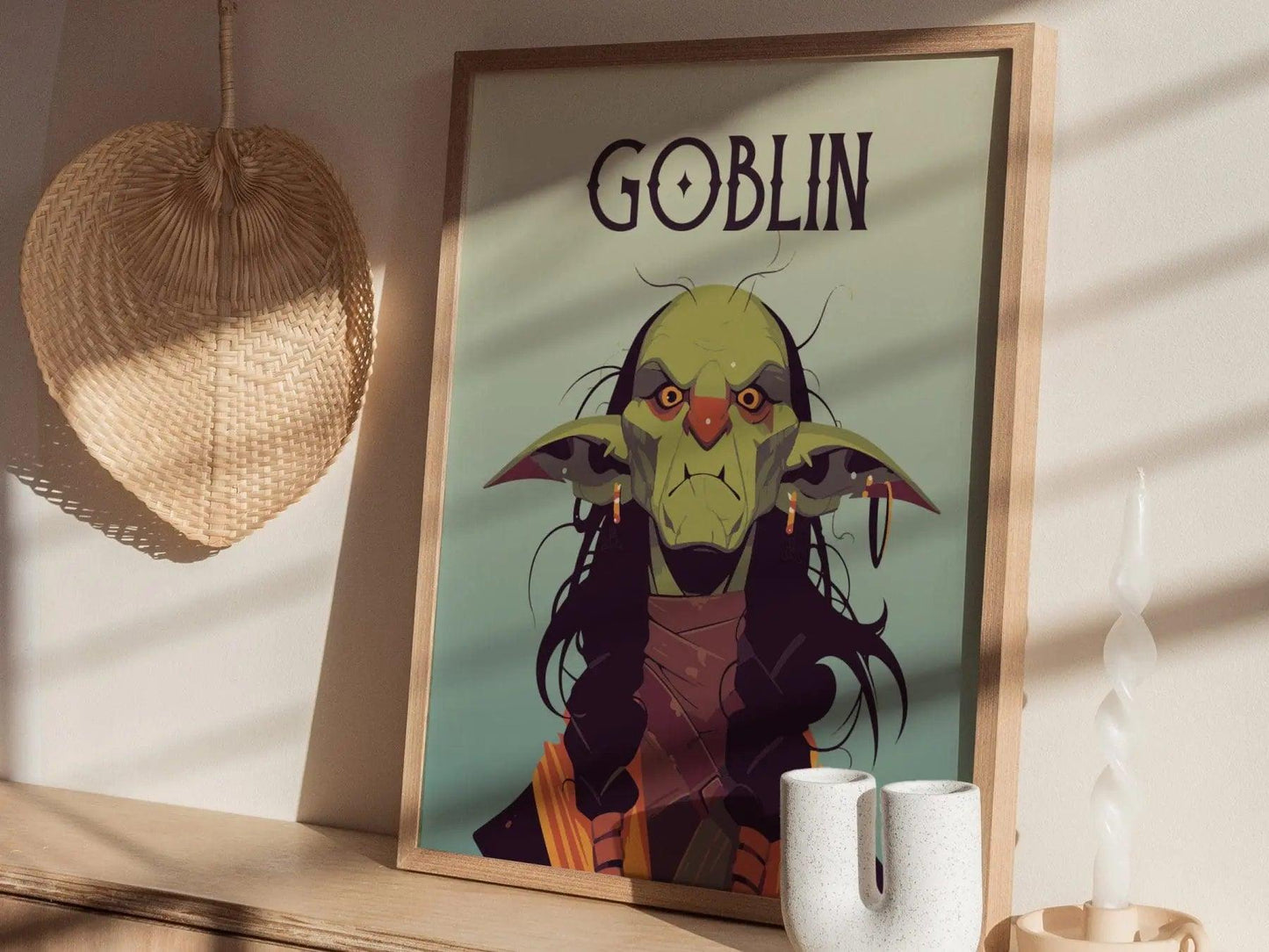 Goblin Fantasy Character Portrait Framed Wall Art, LOTR D&D WoW RPG Fan Gift, Game Room Decor, Mythical Folklore Dark Academia Gamer Poster - Swell Scenes