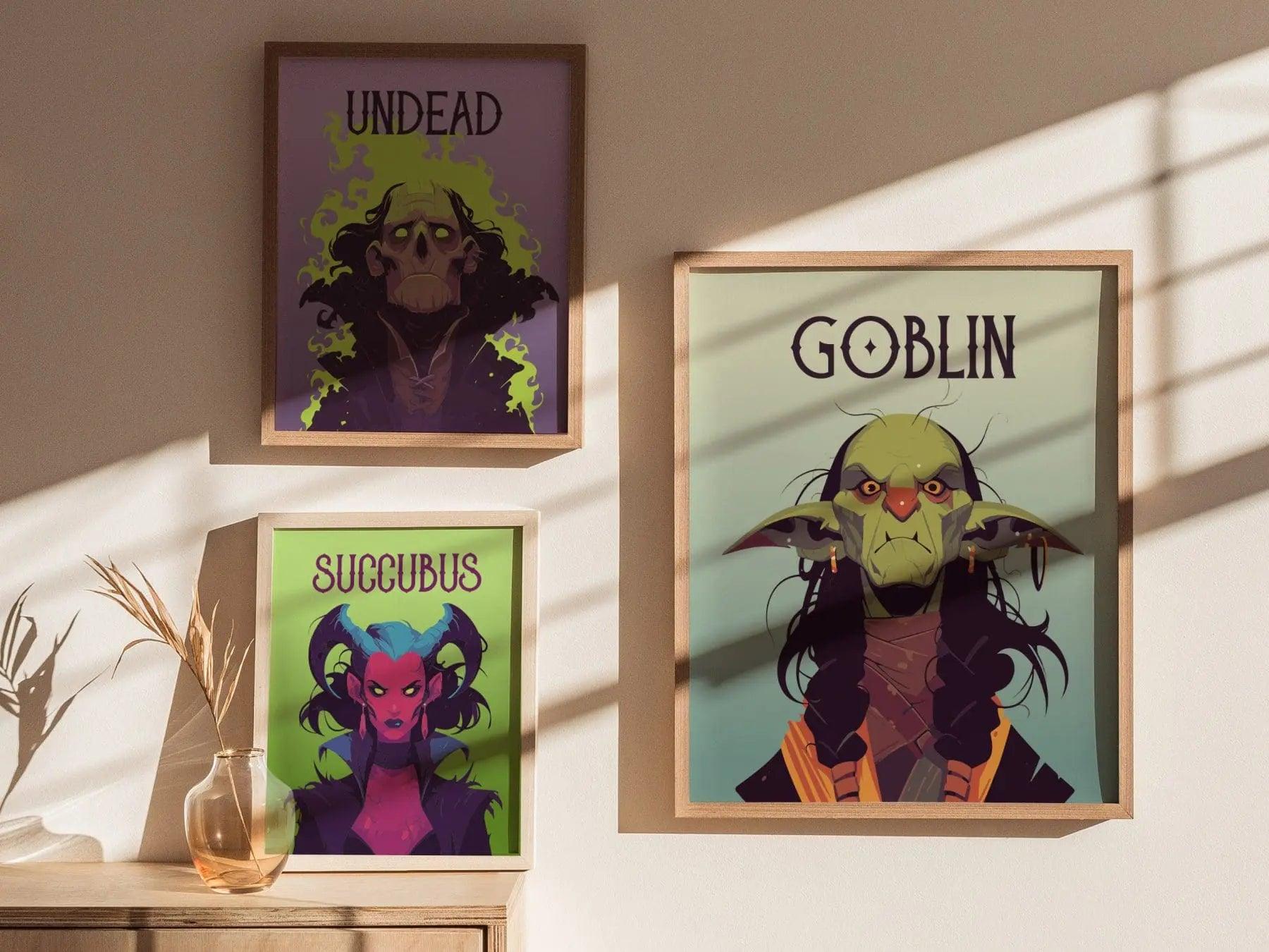 Goblin Fantasy Character Portrait Framed Wall Art, LOTR D&D WoW RPG Fan Gift, Game Room Decor, Mythical Folklore Dark Academia Gamer Poster - Swell Scenes