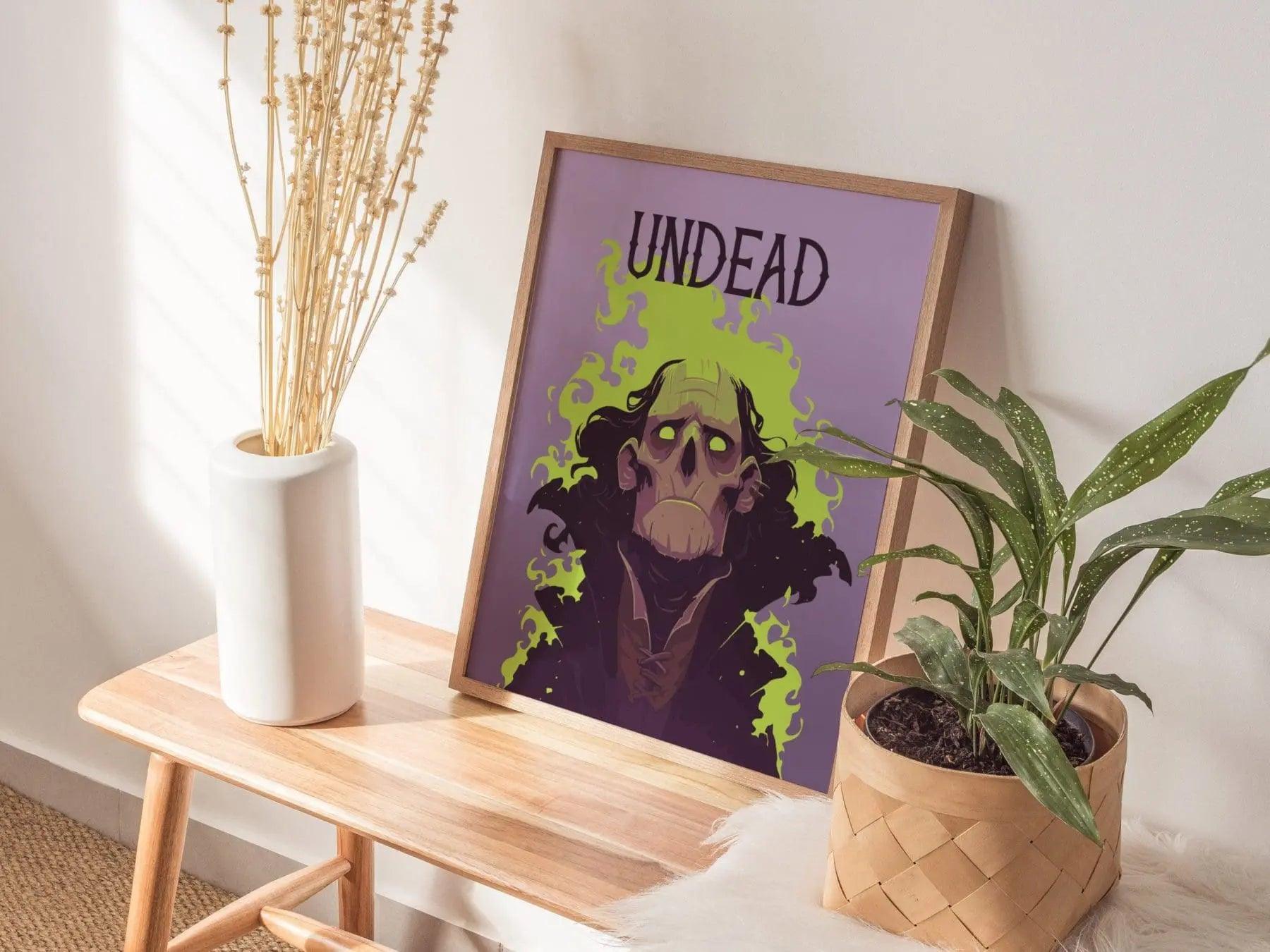 Undead Warlock Fantasy Portrait Framed Wall Art, LOTR D&D WoW RPG Fan Gift, Game Room Decor, Necromancer Folklore Dark Academia Gamer Poster - Swell Scenes