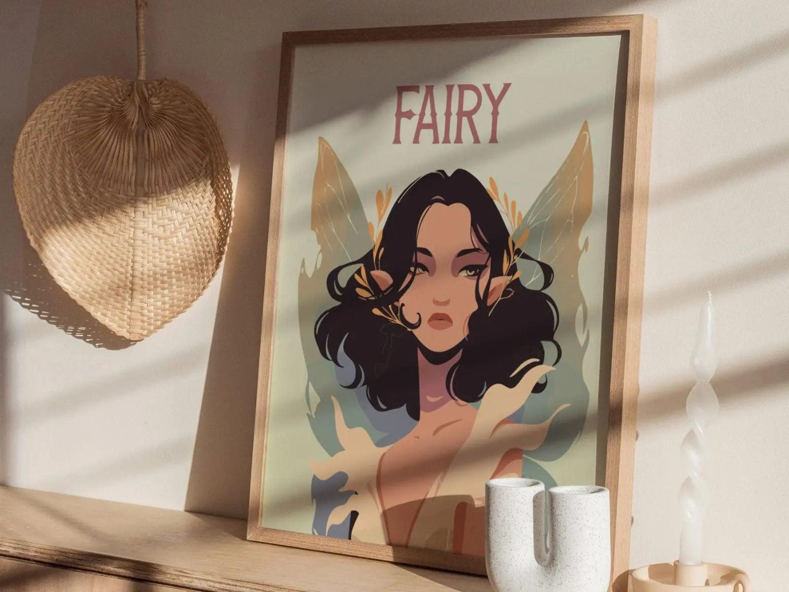 Fairy Fantasy Portrait Framed Wall Art, LOTR Fan Gift, Faerie Wiccan Room Decor, Mythical Folklore Pixie Fairycore Cottagecore Fae Poster - Swell Scenes
