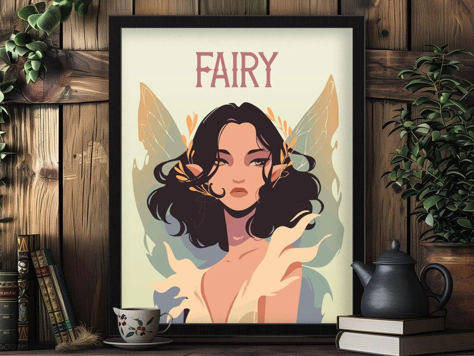 Fairy Fantasy Portrait Framed Wall Art, LOTR Fan Gift, Faerie Wiccan Room Decor, Mythical Folklore Pixie Fairycore Cottagecore Fae Poster - Swell Scenes