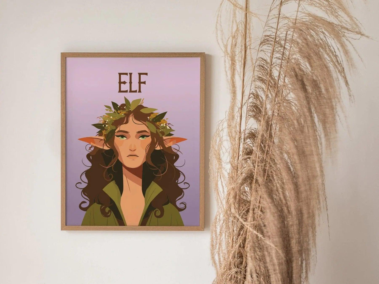 Elf Fantasy Portrait Framed Wall Art, LOTR D&D Warcraft Fan Gift, Wood Elf Wiccan Room Decor, Elvish Folklore Elves Cottagecore Poster - Swell Scenes