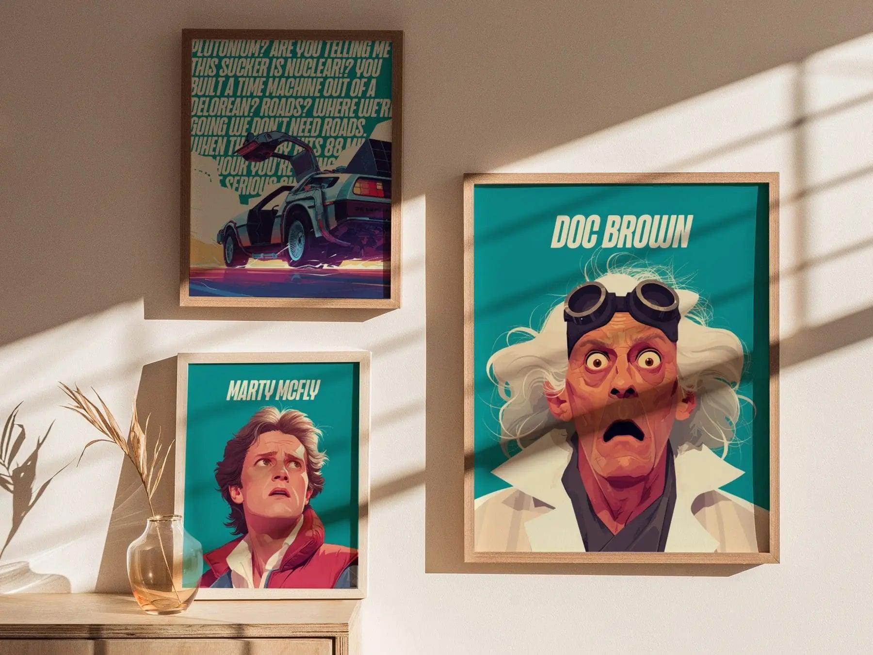 Doc Brown Back To The Future Framed Wall Art | Classic 80s Scifi Movie Poster | Christopher Lloyd Fan Nostalgic Sci-Fi Film Decor Gift Set - Swell Scenes