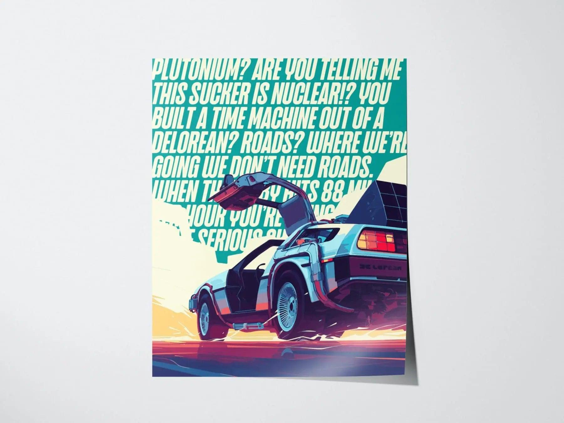 DeLorean Time Machine Back To The Future Framed Wall Art | 80s Scifi Movie Fan Poster Classic Car Fan Nostalgic Sci-Fi Film Decor Gift Set - Swell Scenes