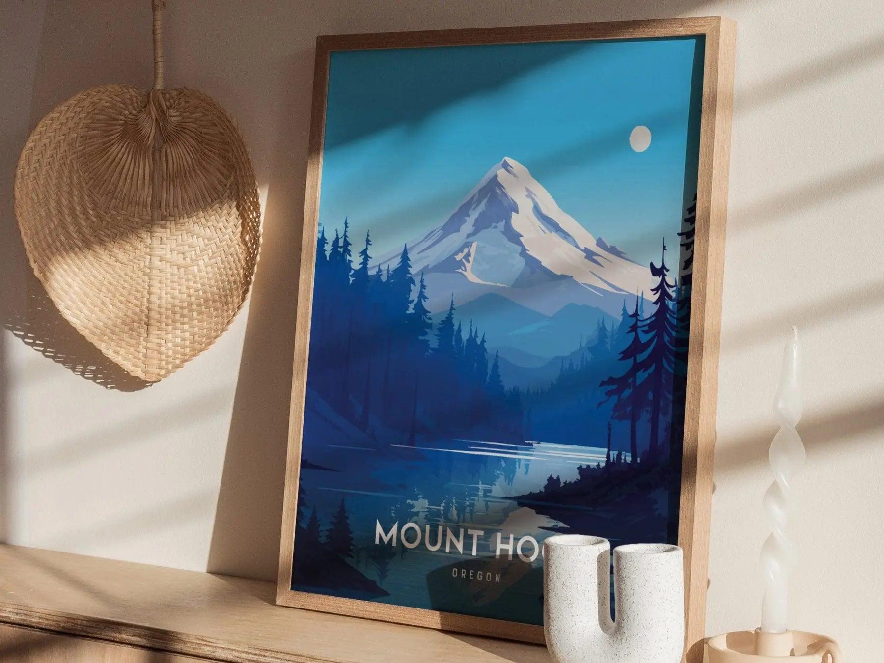 Mount Hood Oregon Poster, Framed and Unframed Mountain Landscape Print, Pacific Northwest Wall Art, Hiking Artwork, Oregon Airbnb Decor - Swell Scenes