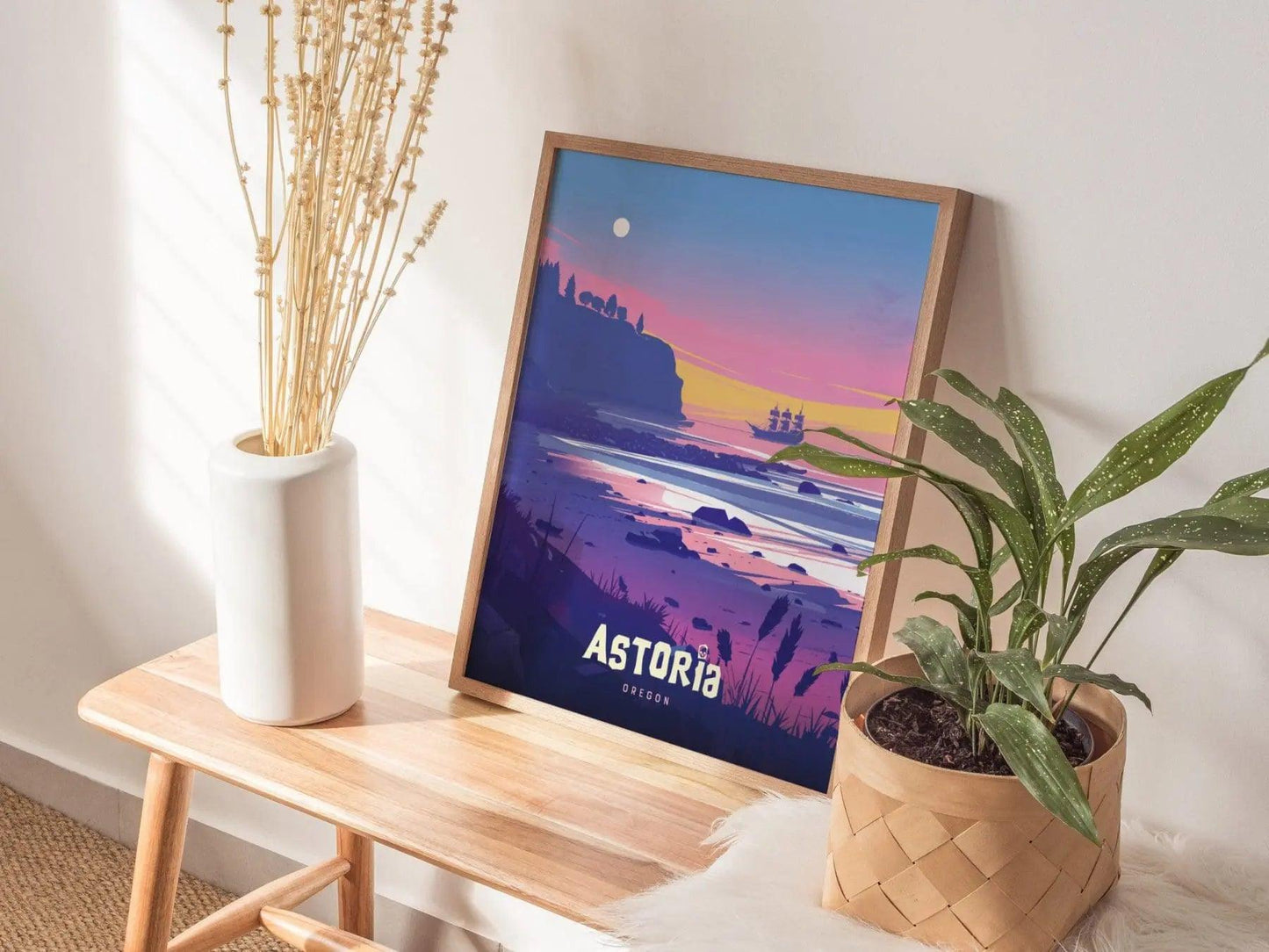 Astoria Oregon Poster, Goonies Style Beach and Pirate Ship Wall Art, Framed/Unframed Astoria Print, Movie Inspired Artwork, Goonies Fan Gift - Swell Scenes