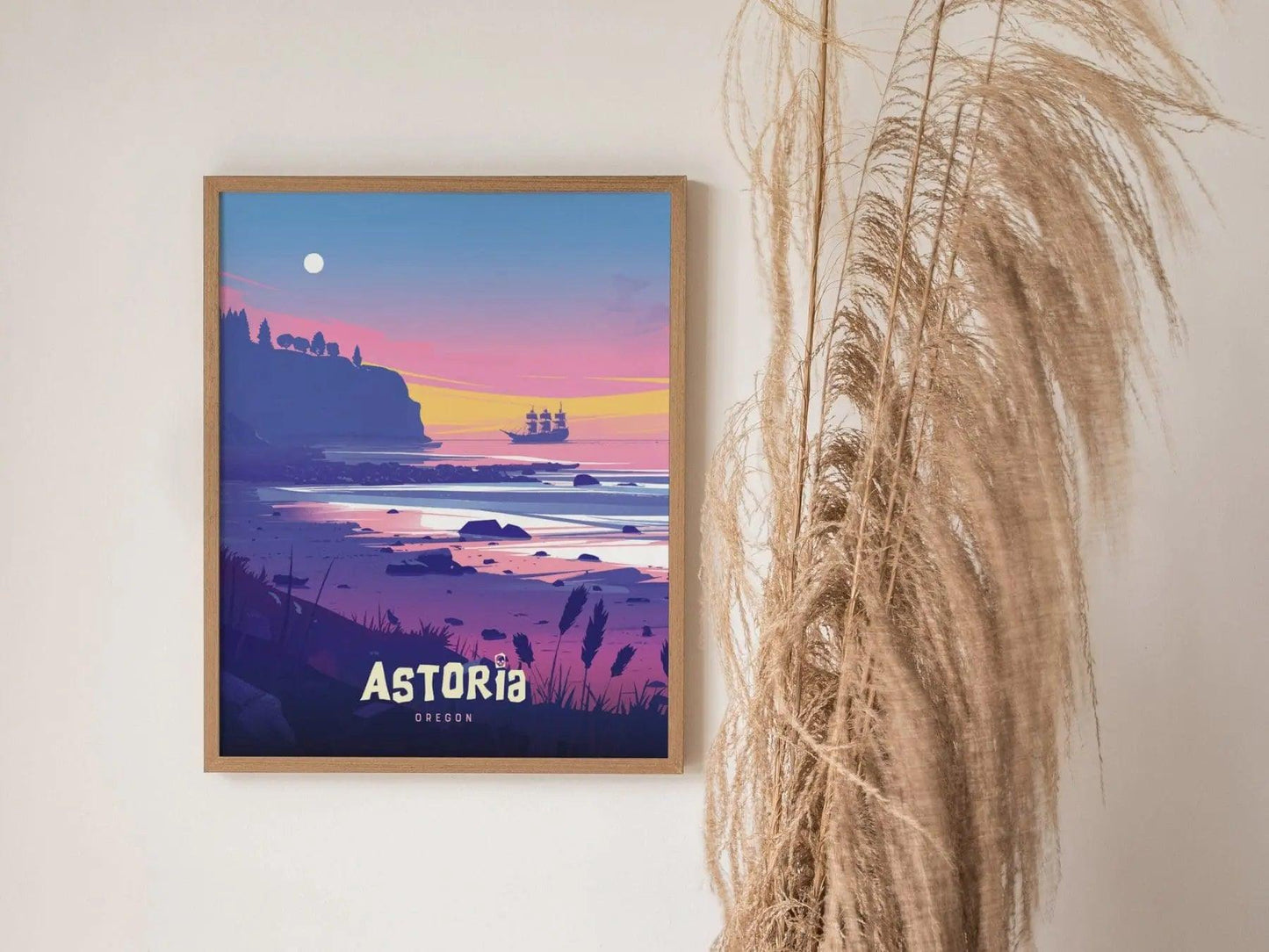 Astoria Oregon Poster, Goonies Style Beach and Pirate Ship Wall Art, Framed/Unframed Astoria Print, Movie Inspired Artwork, Goonies Fan Gift - Swell Scenes