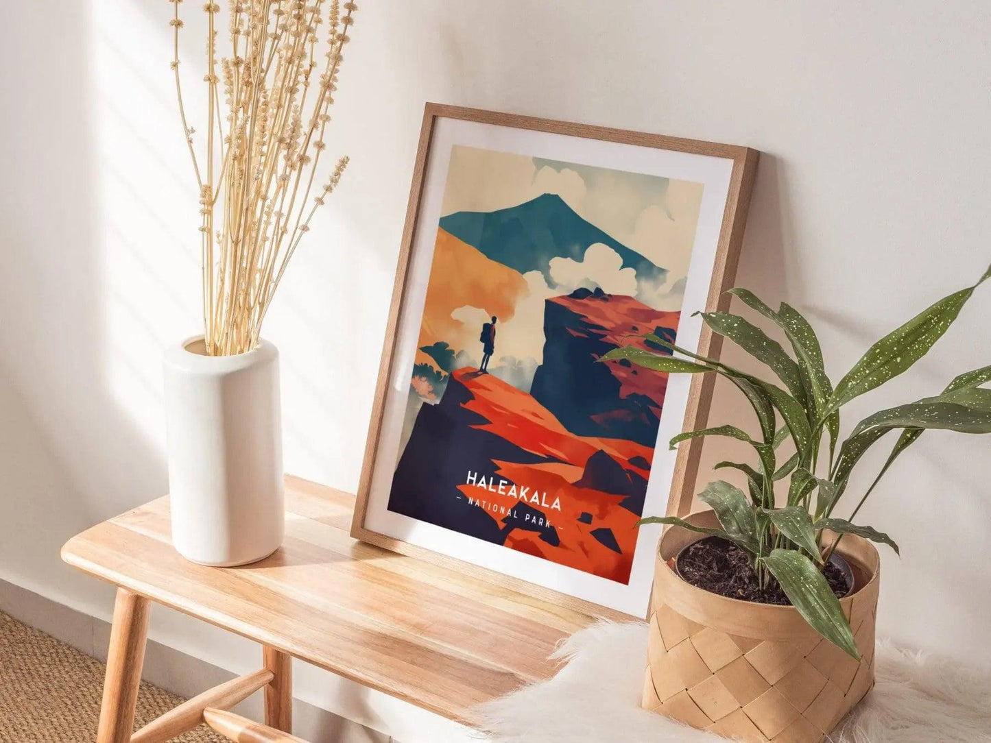 Haleakala National Park Minimalist Series Framed Wall Art, Maui Hawaii Volcano Nature Vintage Poster Minimal Home Decor Backpacker Gift Set - Swell Scenes