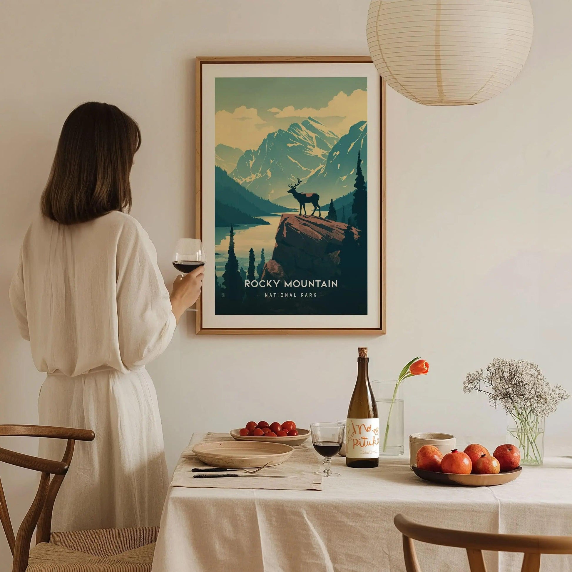 Rocky Mountain National Park Minimalist Series Framed Wall Art, Denver Colorado Vintage Poster Minimal Home Decor Elk Nature Hiker Gift Set - Swell Scenes