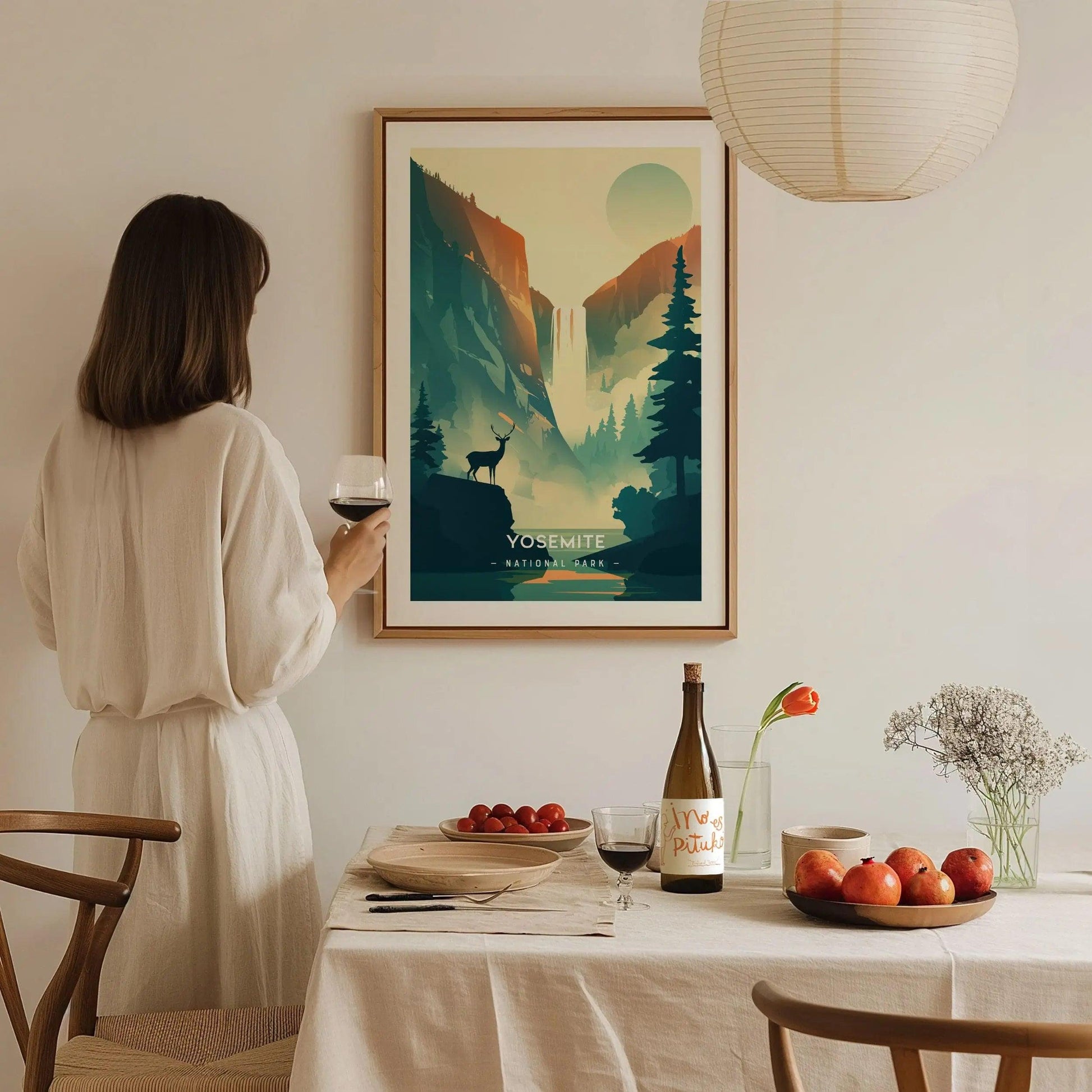 Yosemite National Park Minimalist Series Framed Wall Art, California Sierra Nevada Vintage Poster Minimal Home Decor Nature Hiker Gift Set - Swell Scenes