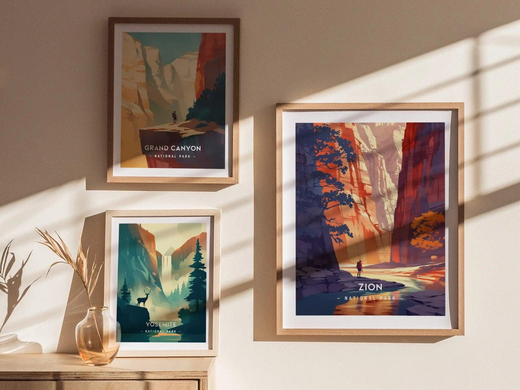 Zion National Park artwork in natural wood frame for modern decor