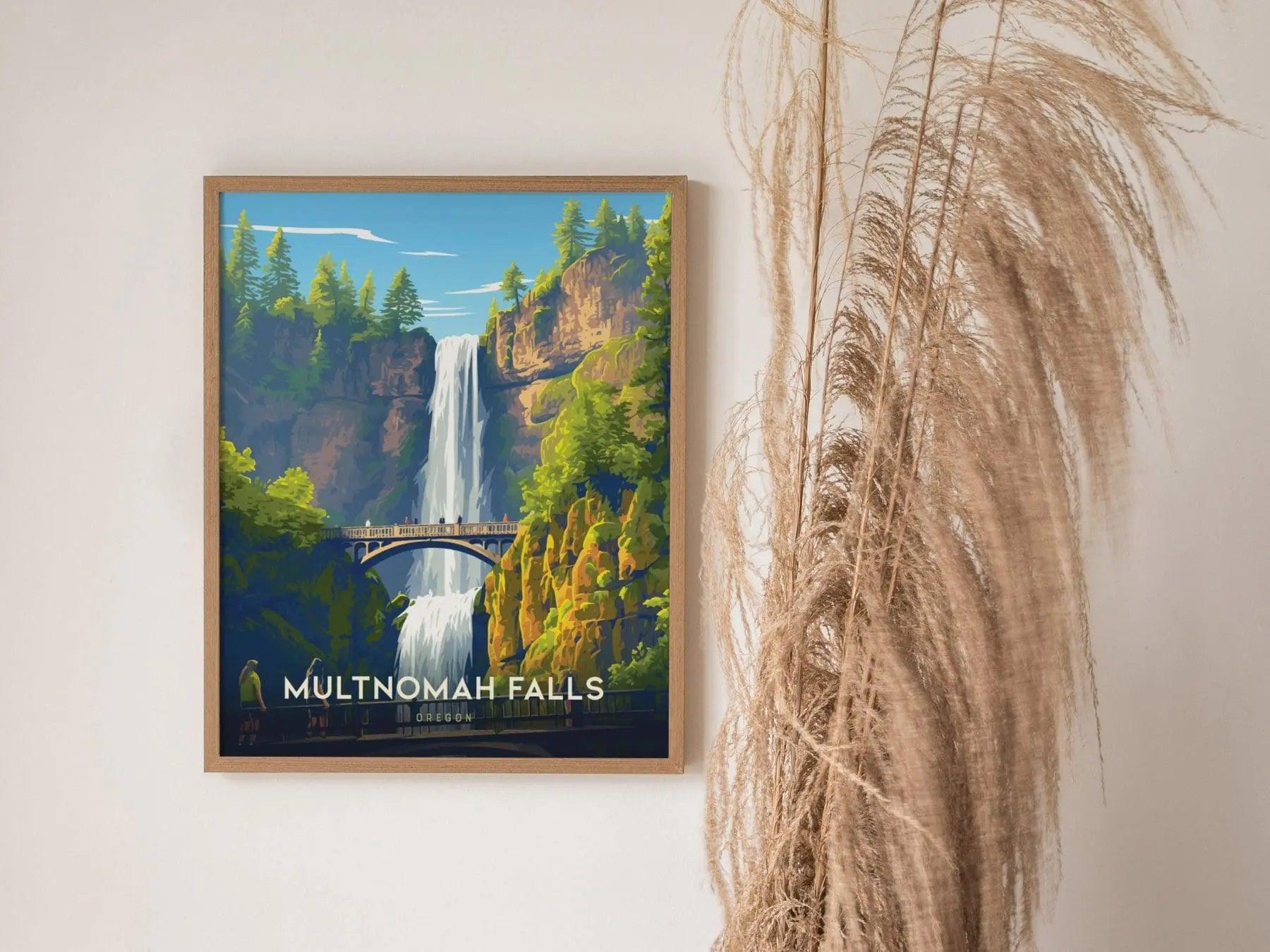 Multnomah Falls Oregon Poster, Waterfall Wall Art, Framed/Unframed Multnomah Print, Pacific Northwest Landscape Poster, Oregon Gift Decor - Swell Scenes