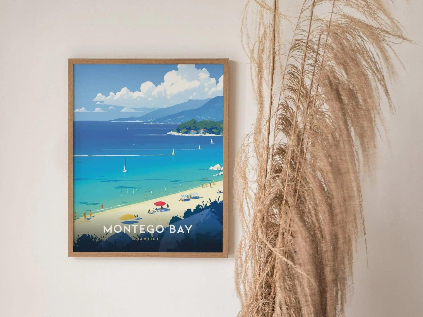 Montego Bay Jamaica Beach Poster, Vacation Vibes Art, Framed/Unframed Montego Bay Print, Jamaica Travel Poster Gift, Tropical Beach Decor - Swell Scenes