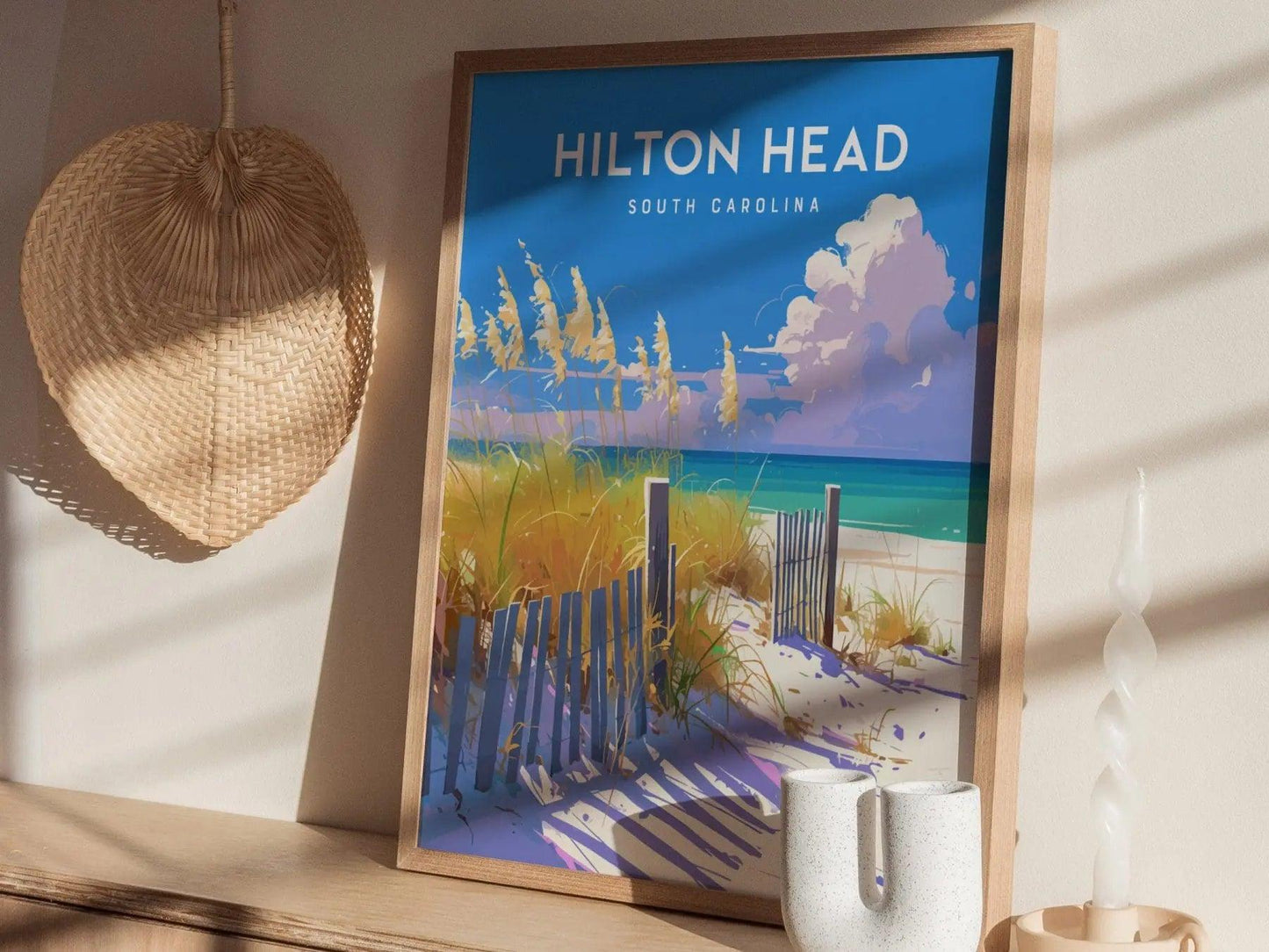 Hilton Head Coligny Beach, South Carolina - Folly Field Park Wall Art Island Travel Poster Print Southeast Home Decor Ocean House Gift Set - Swell Scenes