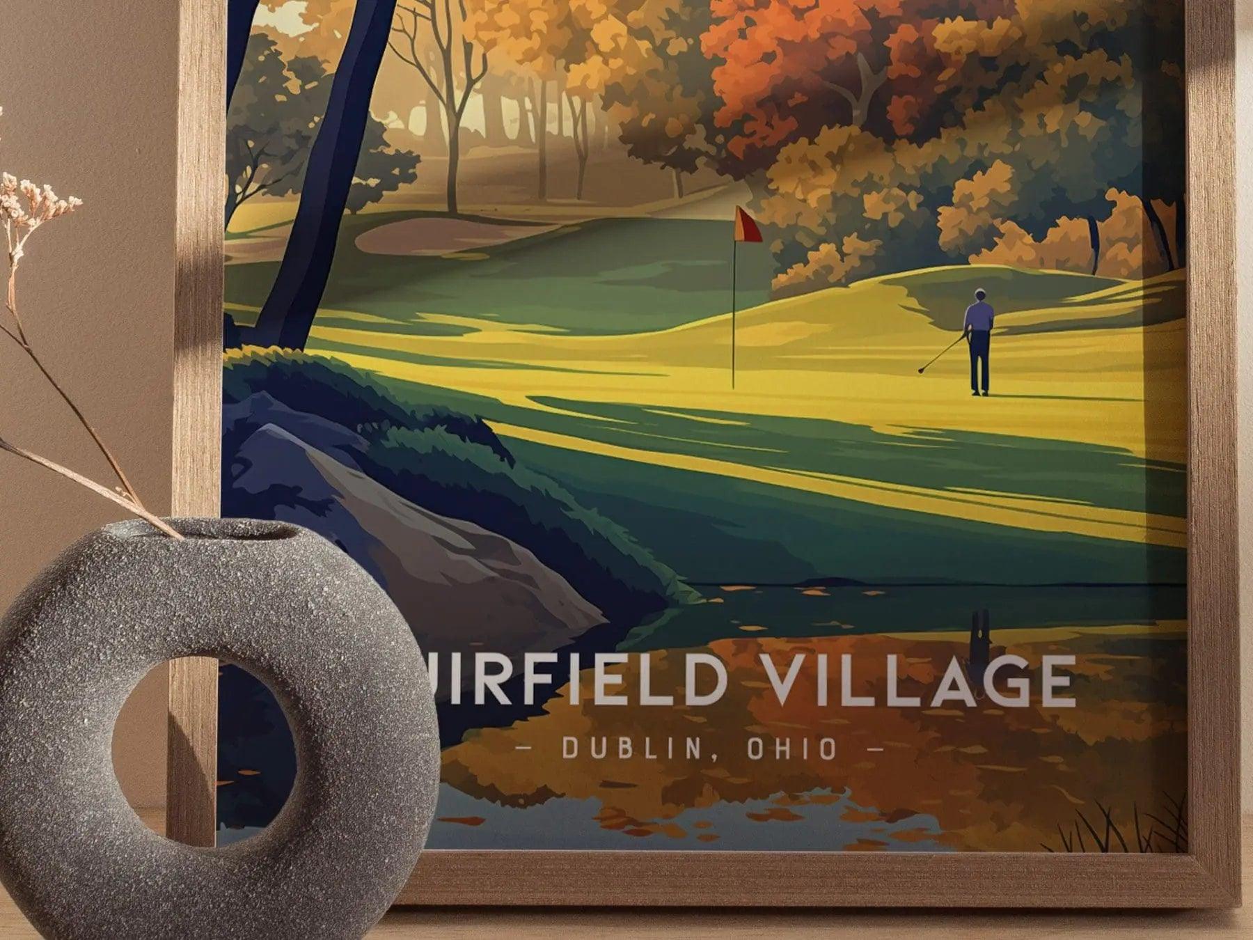 Muirfield Village Golf Club Course Dublin Ohio Framed Wall Art - Golfer Gift Travel Poster PGA Tour Jack Nicklaus Golfing Home Decor Set - Swell Scenes