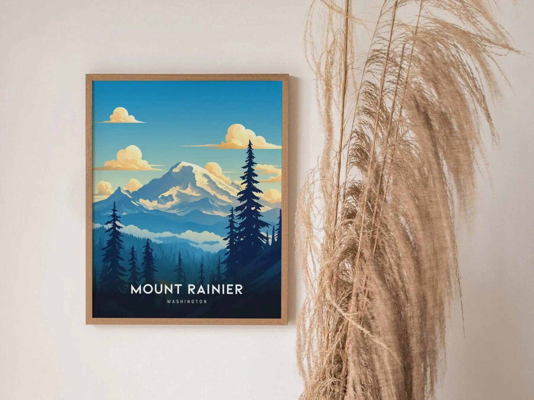 Mount Rainier Poster, Washington Mountain Landscape Art, Framed/Unframed Nature Print, Hiking Trail Art, Pacific Northwest Gift, Home Decor - Swell Scenes