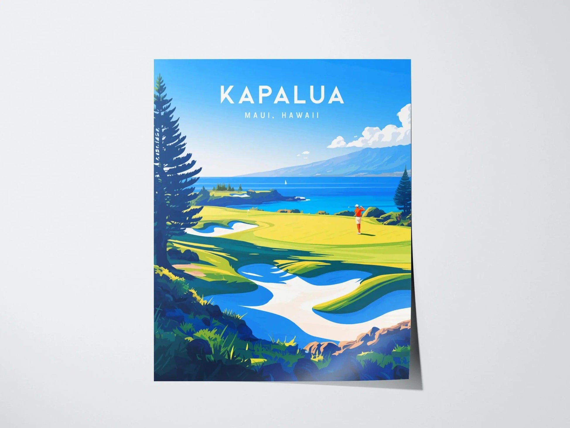 Kapalua Golf Course Maui Hawaii Framed Wall Art - Golfer Gift Poster Travel Print Man Cave Golfing Vacation Napili Home Decor PGA Artwork - Swell Scenes