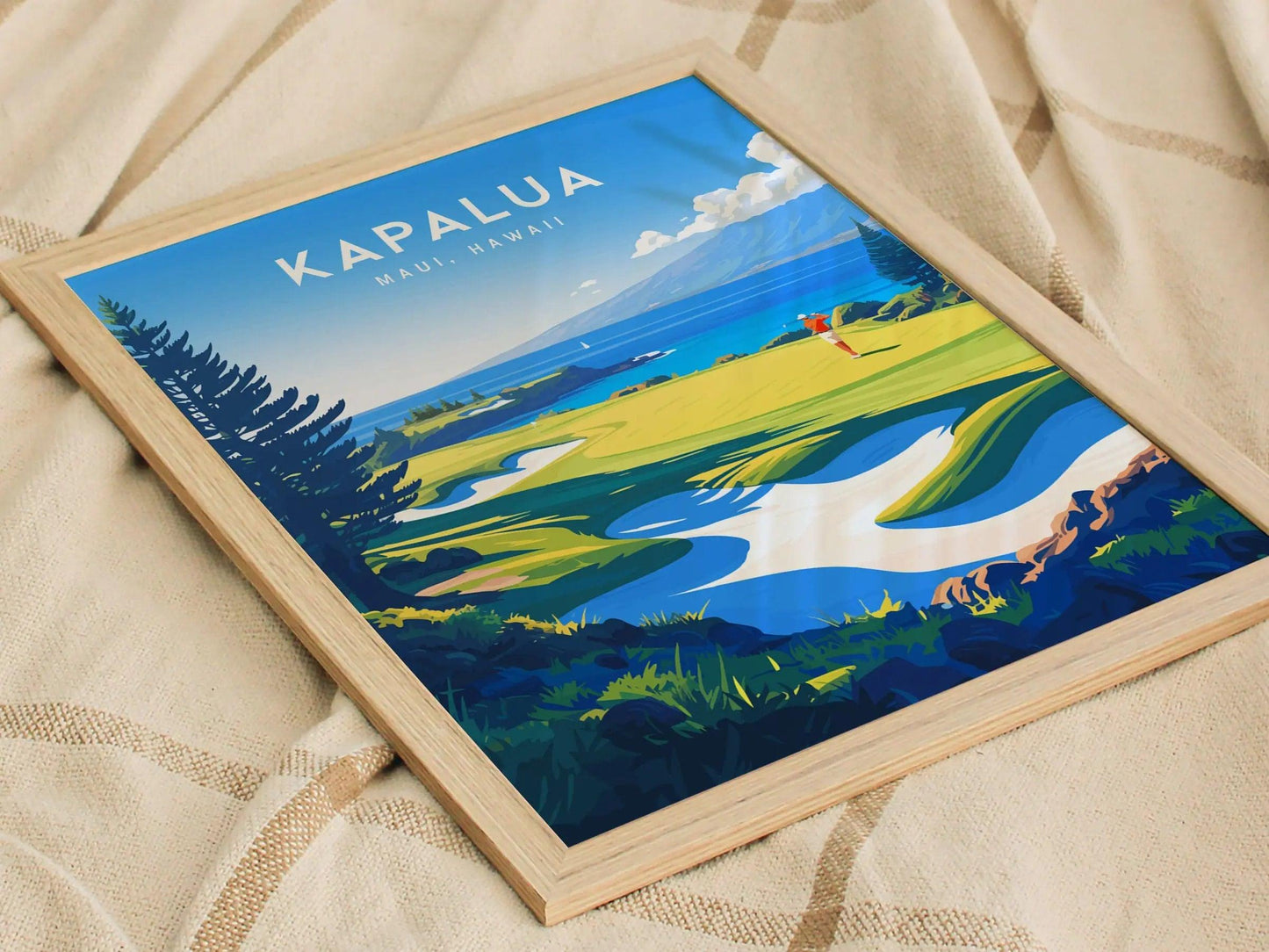 Kapalua Golf Course Maui Hawaii Framed Wall Art - Golfer Gift Poster Travel Print Man Cave Golfing Vacation Napili Home Decor PGA Artwork - Swell Scenes