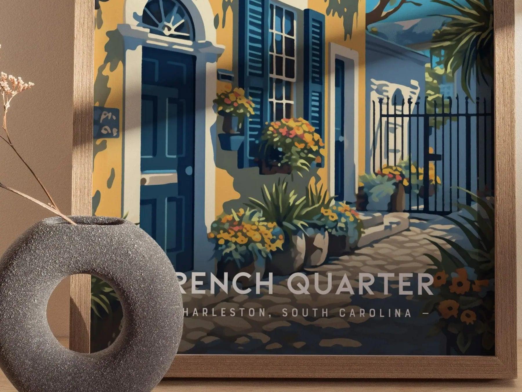 French Quarter Neighborhood, Charleston, South Carolina - Historic Wall Art Travel Poster Print Southeast Home Decor Southern Charm Gift Set - Swell Scenes