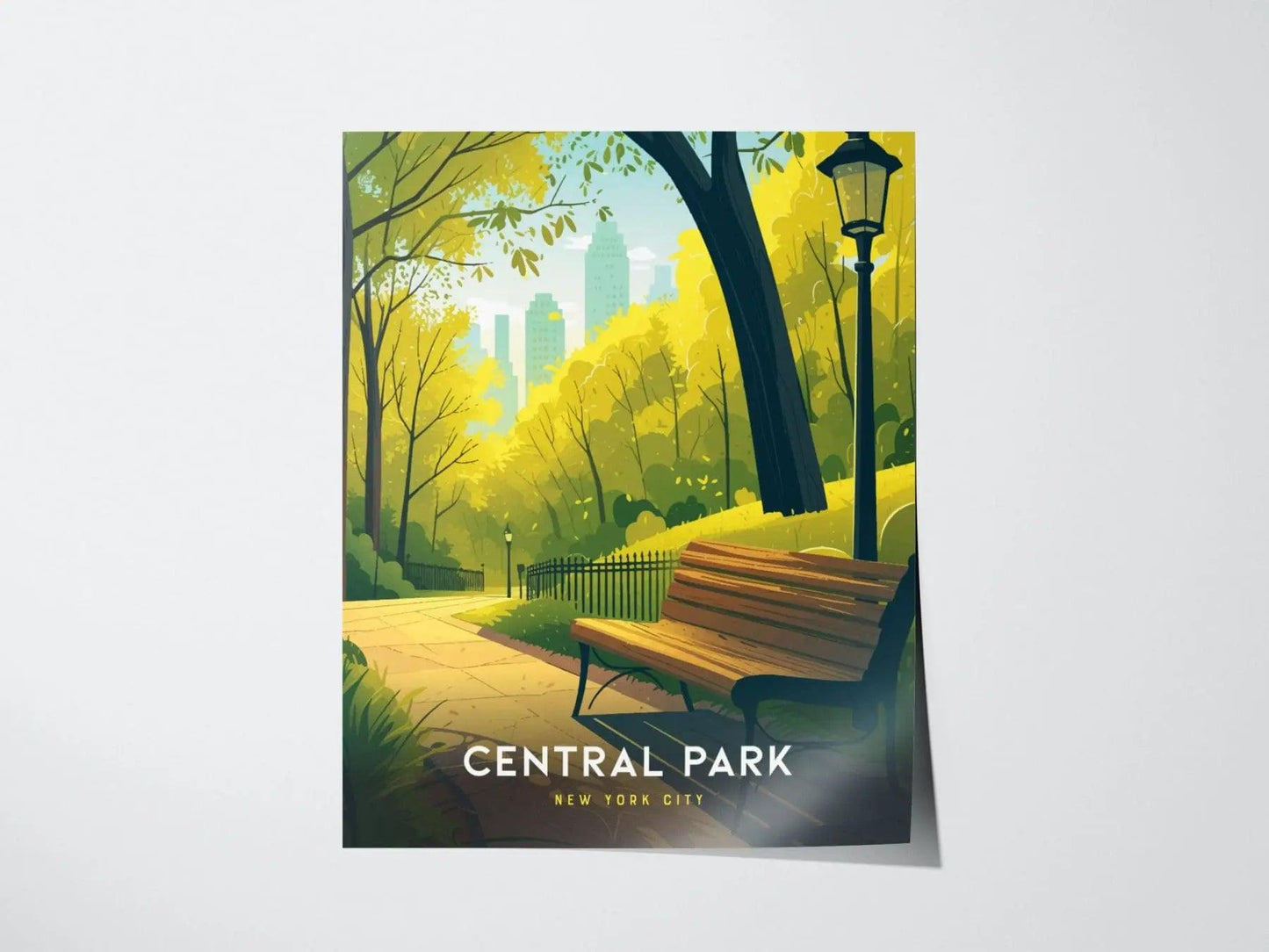 Central Park Poster, New York City Park View Art, Framed/Unframed NYC Wall Decor, Urban Park Bench Scene, Manhattan Skyline Gift - Swell Scenes