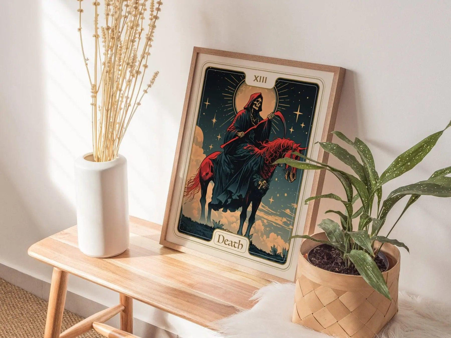 Death Major Arcana Tarot Card Framed Poster - Card 13 Grim Reaper Artwork Divination Art Nouveau Fortune Dark Academia Design Decor Gift Set - Swell Scenes
