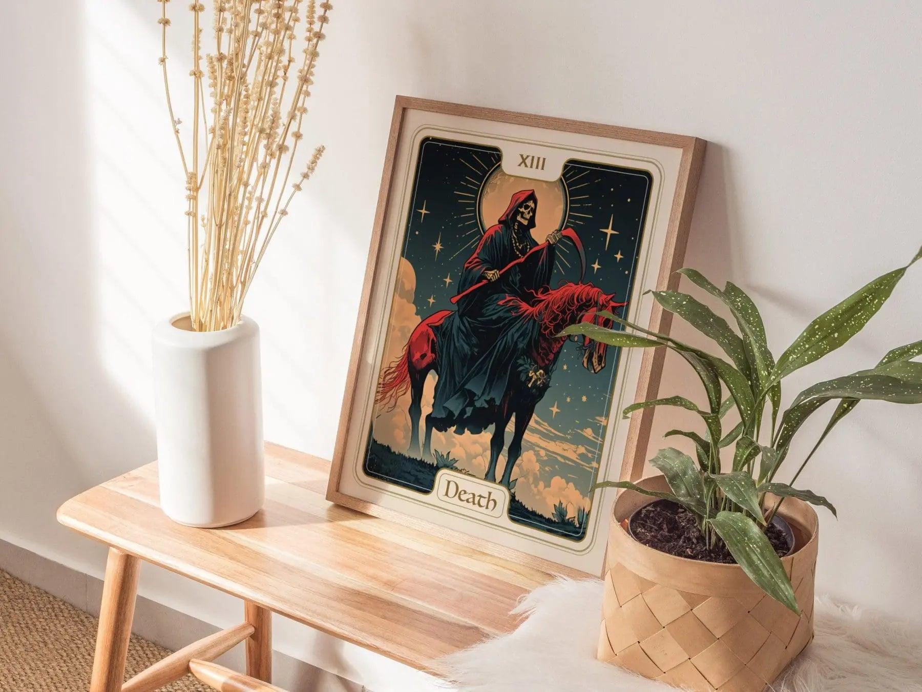Death Major Arcana Tarot Card Framed Poster - Card 13 Grim Reaper Artwork Divination Art Nouveau Fortune Dark Academia Design Decor Gift Set - Swell Scenes