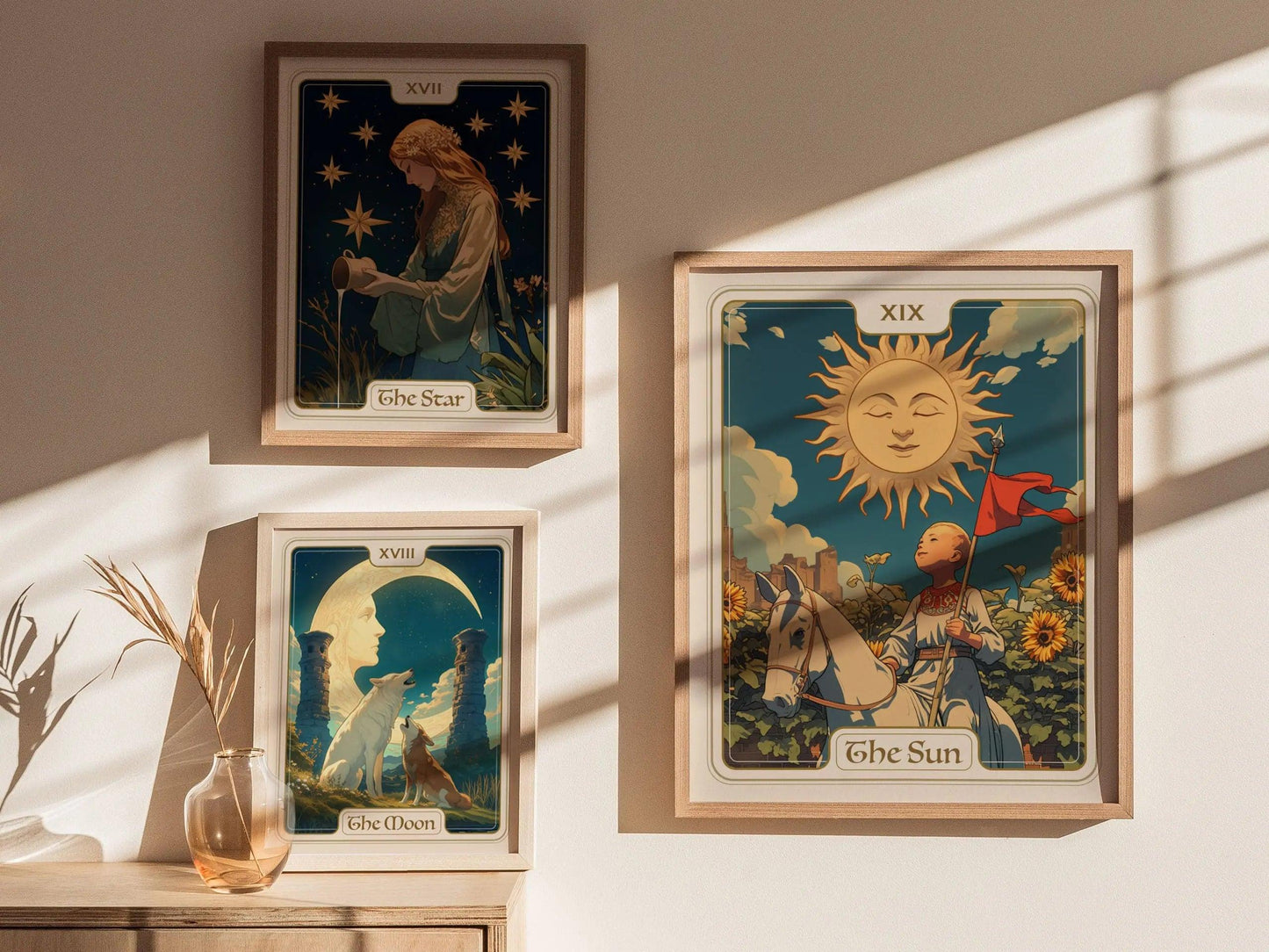 The Sun Major Arcana Tarot Card Framed Poster - Rider Waite Artwork Divination Art Nouveau Fortune Dark Academia Design Decor Gift Set - Swell Scenes