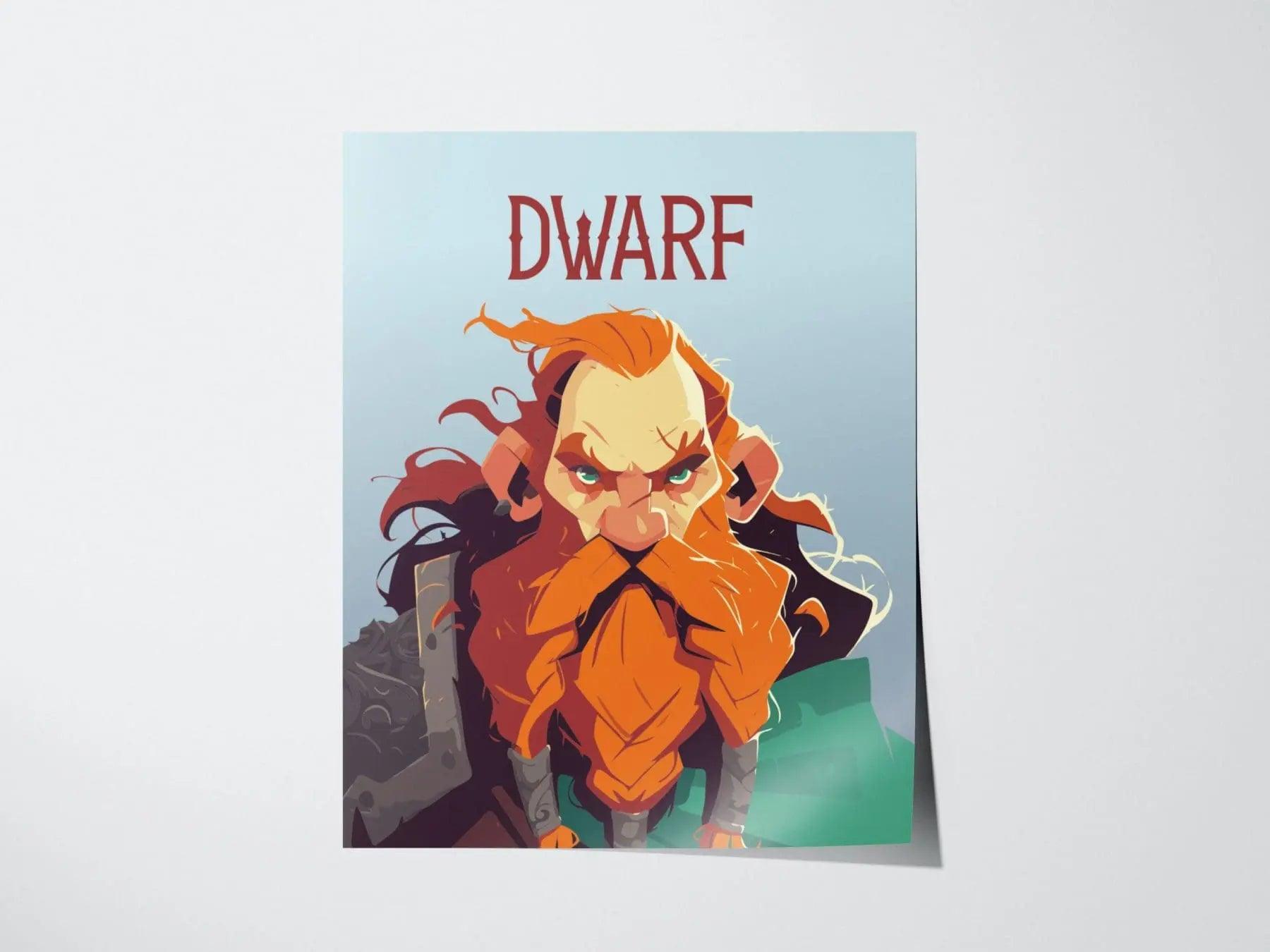 Dwarf Fantasy Character Portrait Framed Wall Art, LOTR D&D WoW RPG Fan Gift, Game Room Decor, Mythical Folklore Dark Academia Gamer Poster - Swell Scenes