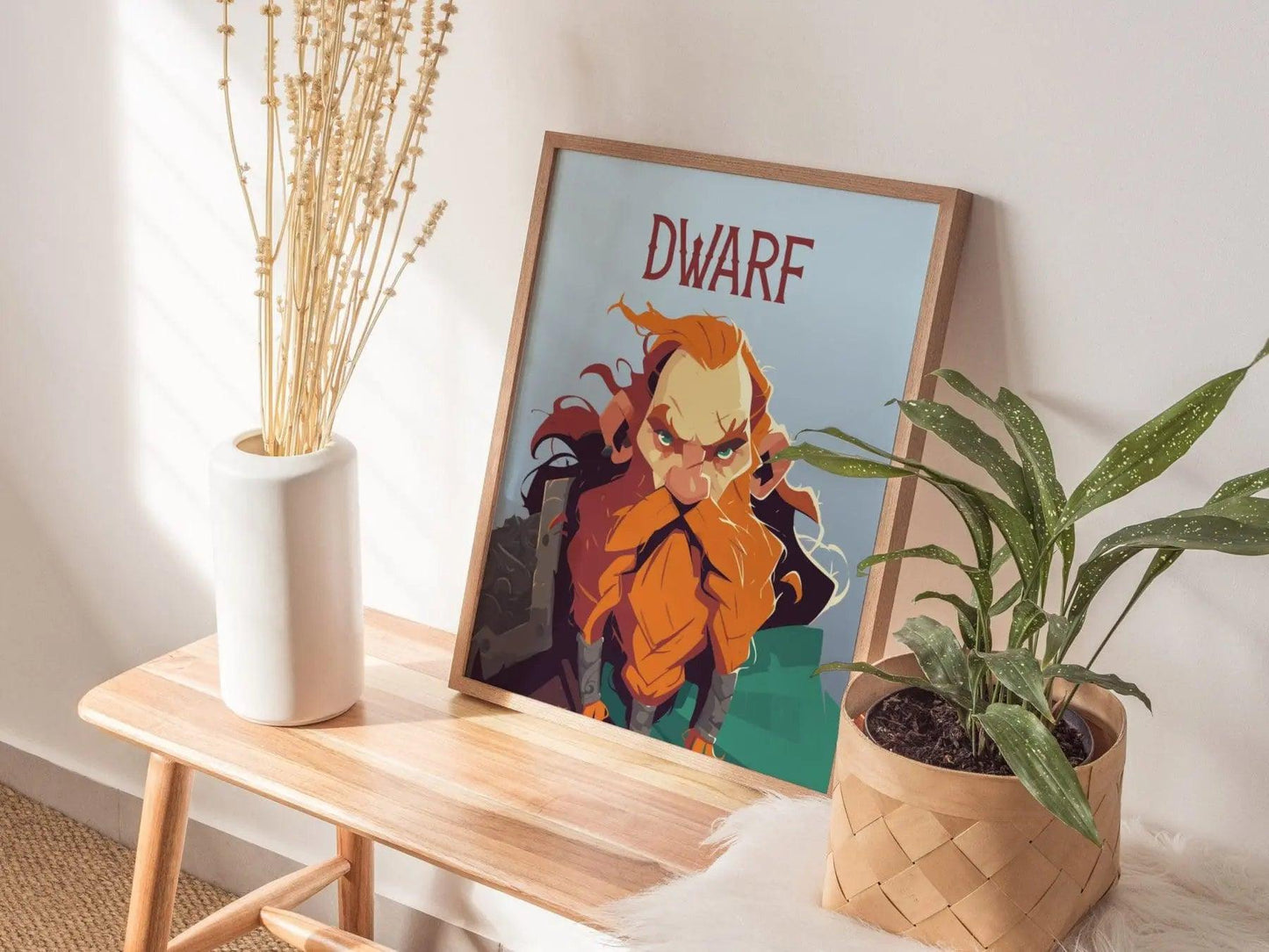 Dwarf Fantasy Character Portrait Framed Wall Art, LOTR D&D WoW RPG Fan Gift, Game Room Decor, Mythical Folklore Dark Academia Gamer Poster - Swell Scenes