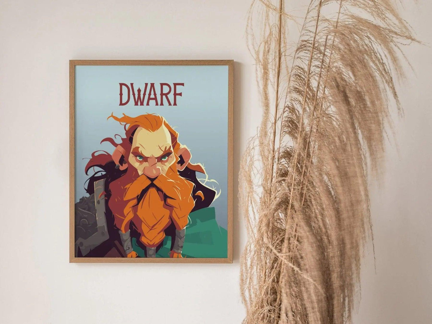 Dwarf Fantasy Character Portrait Framed Wall Art, LOTR D&D WoW RPG Fan Gift, Game Room Decor, Mythical Folklore Dark Academia Gamer Poster - Swell Scenes