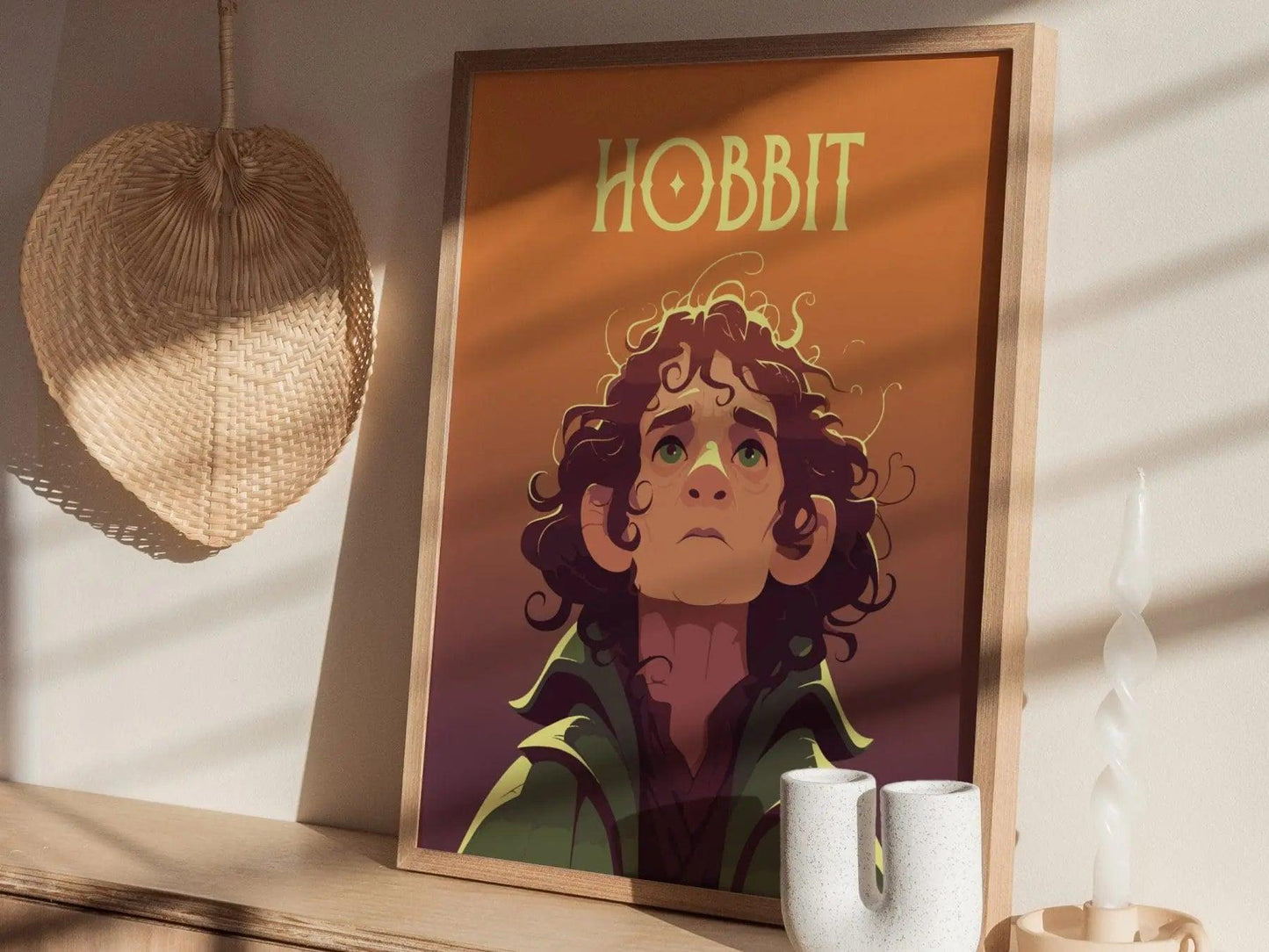 Hobbit Fantasy Character Portrait Framed Wall Art, LOTR Fan Gift, Game Room Decor, Mythical Folklore Bilbo Baggins Cottagecore Gamer Poster - Swell Scenes