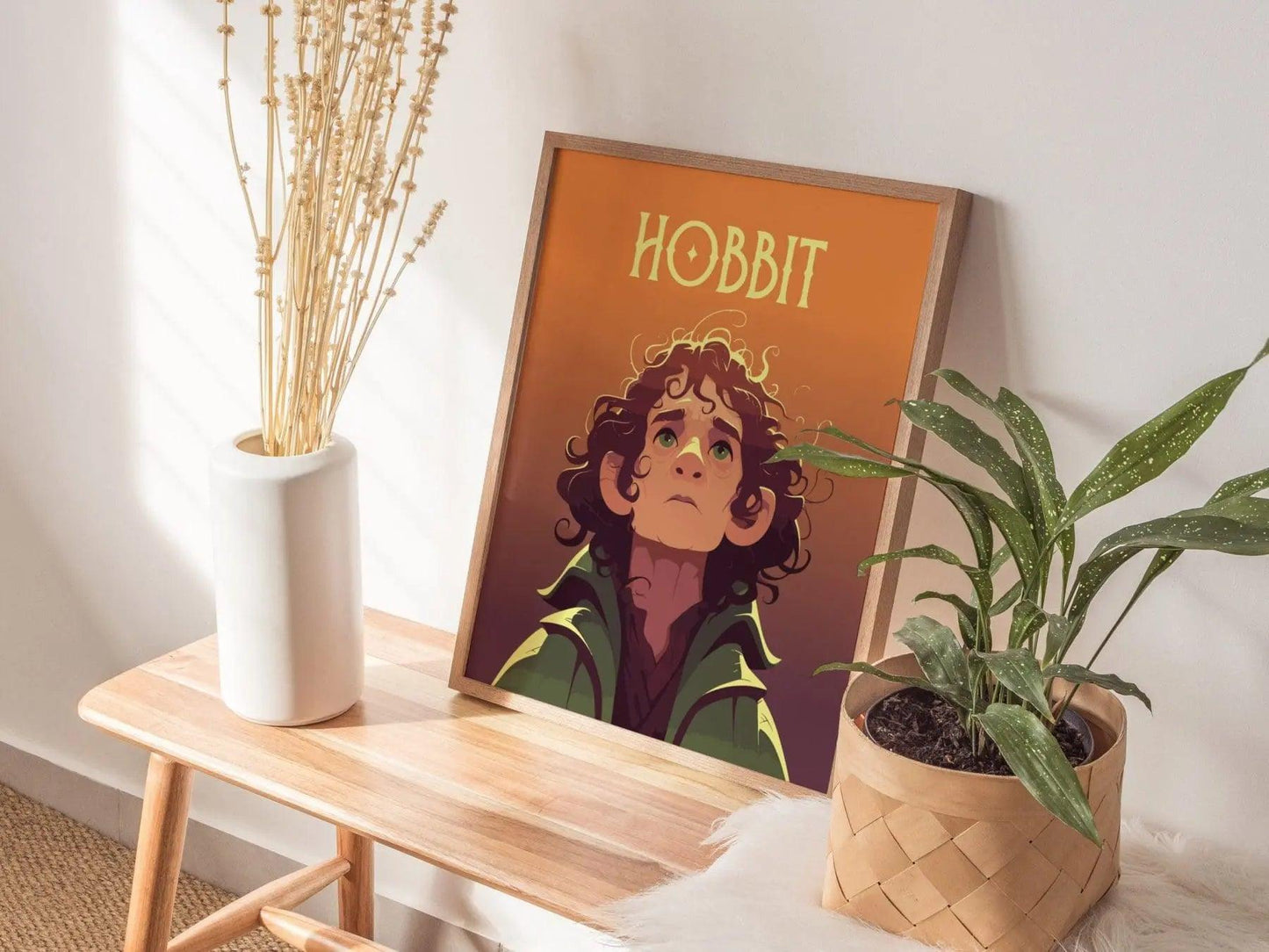 Hobbit Fantasy Character Portrait Framed Wall Art, LOTR Fan Gift, Game Room Decor, Mythical Folklore Bilbo Baggins Cottagecore Gamer Poster - Swell Scenes