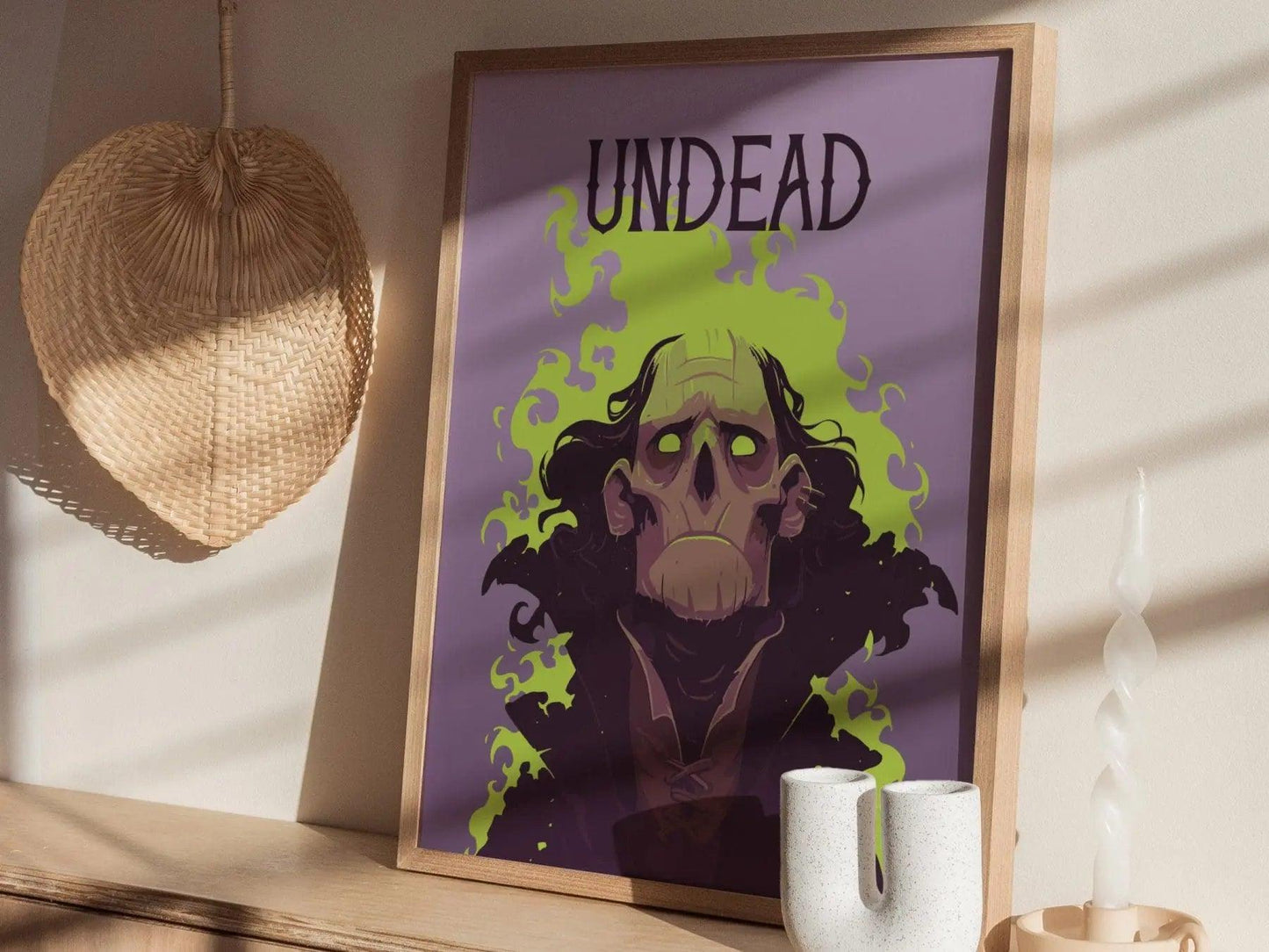 Undead Warlock Fantasy Portrait Framed Wall Art, LOTR D&D WoW RPG Fan Gift, Game Room Decor, Necromancer Folklore Dark Academia Gamer Poster - Swell Scenes