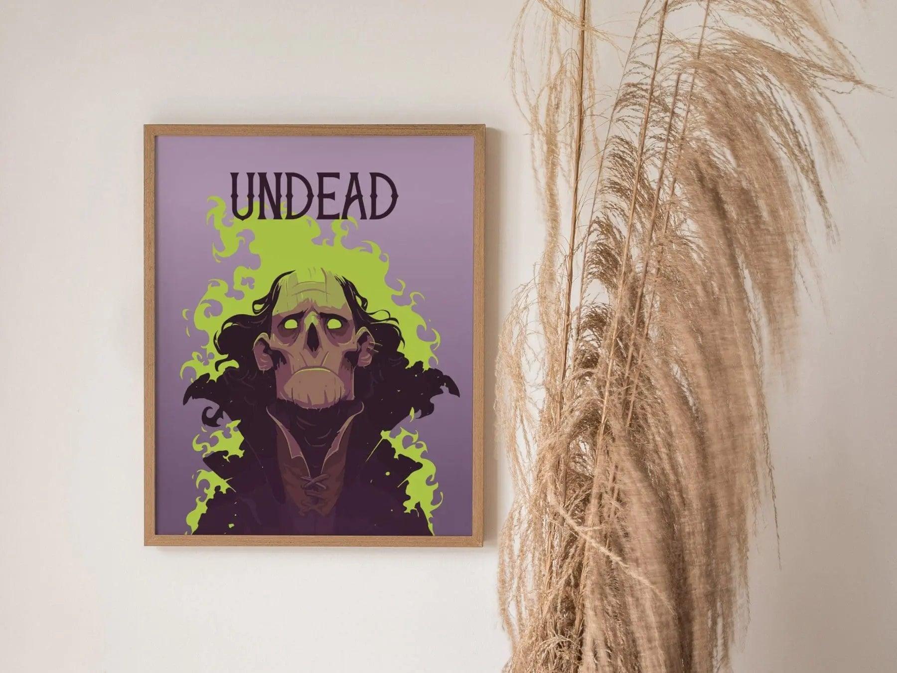 Undead Warlock Fantasy Portrait Framed Wall Art, LOTR D&D WoW RPG Fan Gift, Game Room Decor, Necromancer Folklore Dark Academia Gamer Poster - Swell Scenes