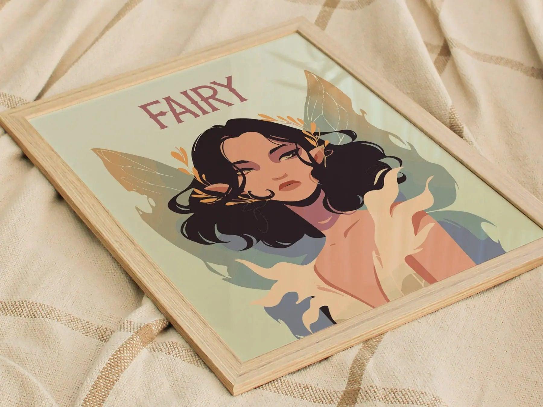 Fairy Fantasy Portrait Framed Wall Art, LOTR Fan Gift, Faerie Wiccan Room Decor, Mythical Folklore Pixie Fairycore Cottagecore Fae Poster - Swell Scenes