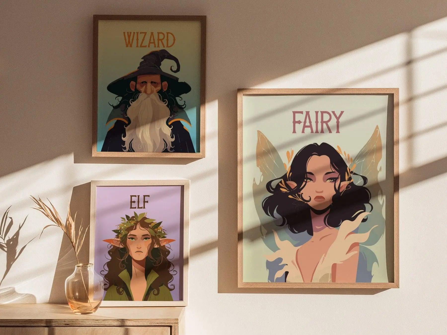 Fairy Fantasy Portrait Framed Wall Art, LOTR Fan Gift, Faerie Wiccan Room Decor, Mythical Folklore Pixie Fairycore Cottagecore Fae Poster - Swell Scenes