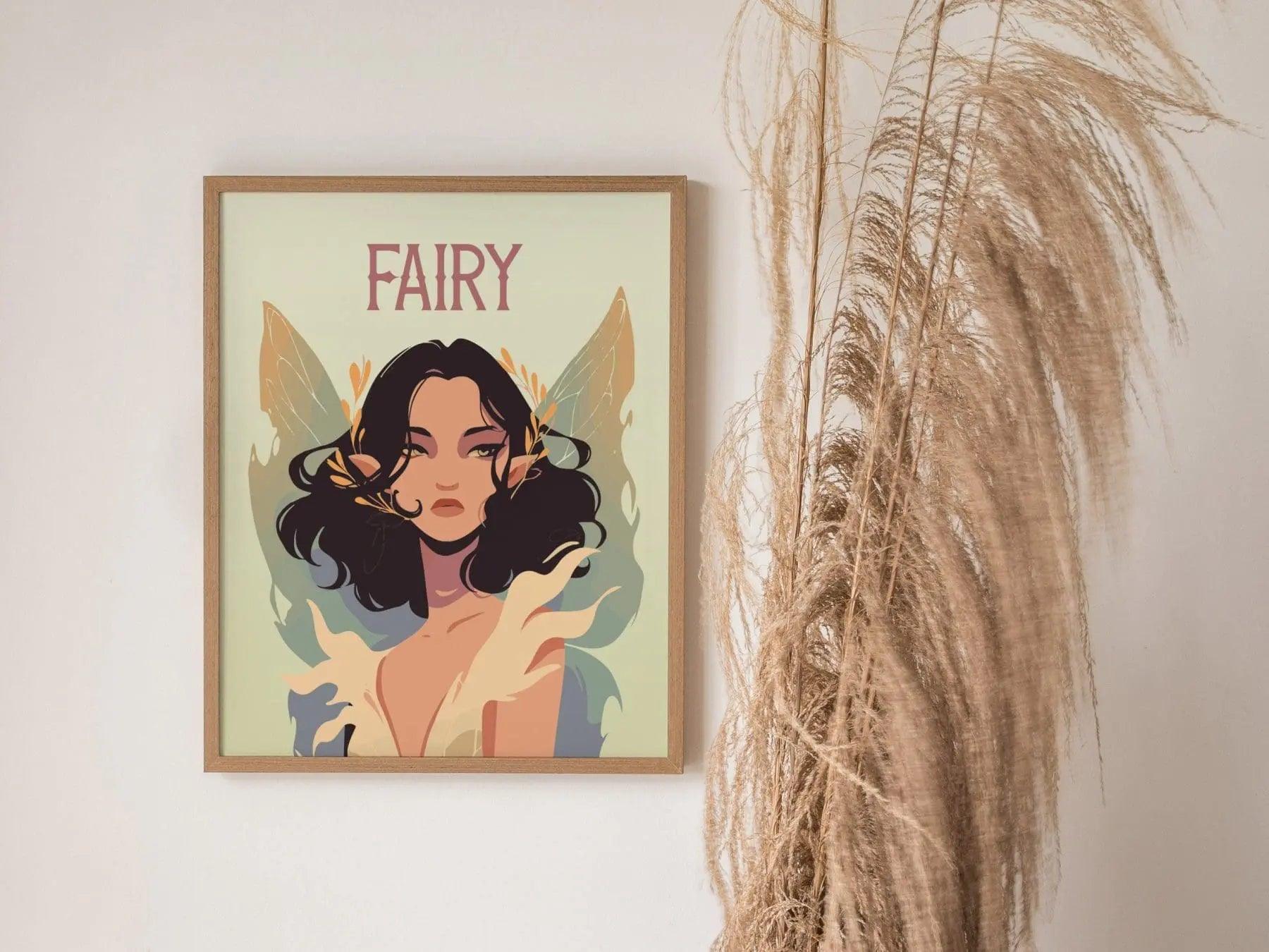 Fairy Fantasy Portrait Framed Wall Art, LOTR Fan Gift, Faerie Wiccan Room Decor, Mythical Folklore Pixie Fairycore Cottagecore Fae Poster - Swell Scenes