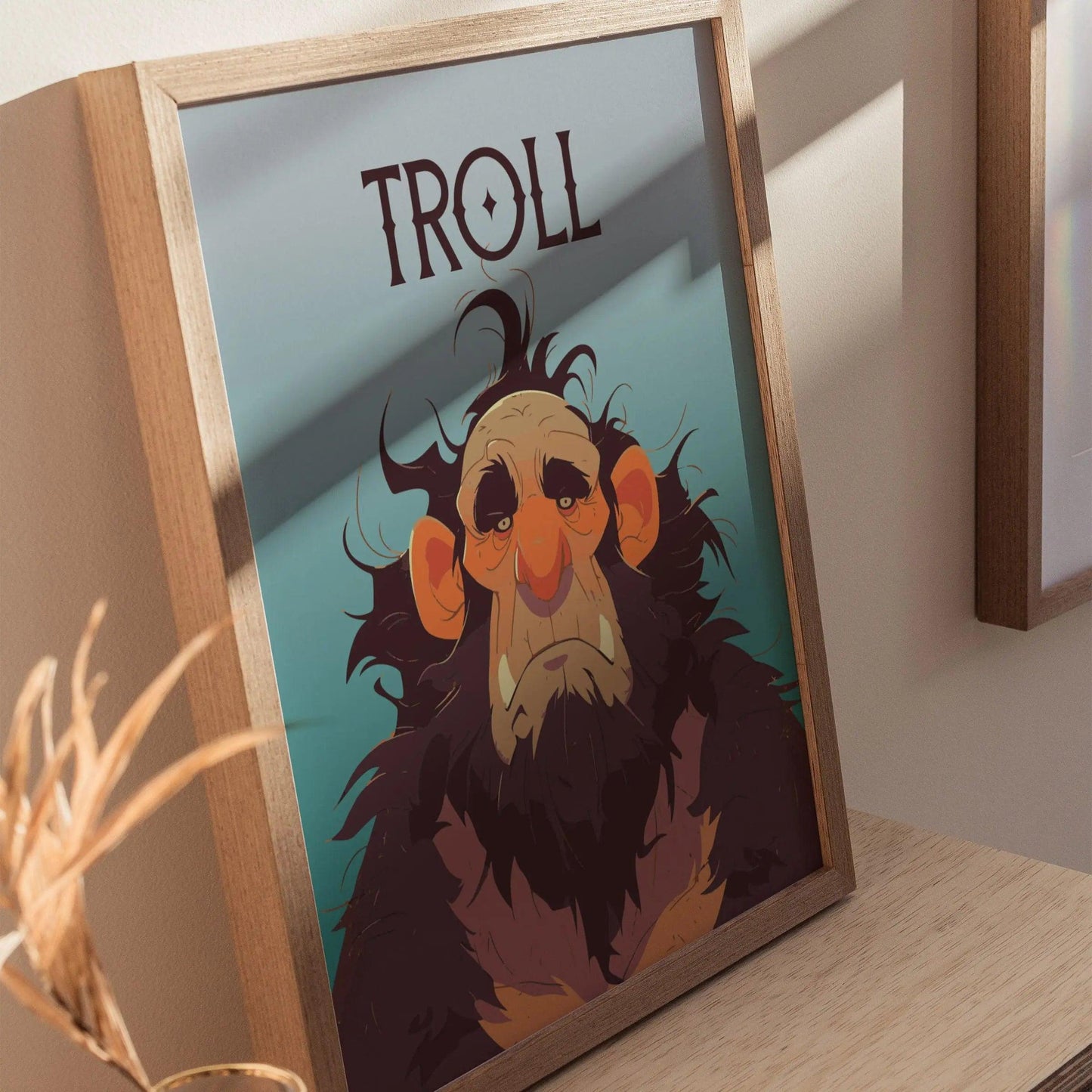 Troll Fantasy Creature Portrait Framed Wall Art, LOTR D&D WoW RPG Fan Gift, Game Room Decor, Mythical Folklore Dark Academia Gamer Poster - Swell Scenes