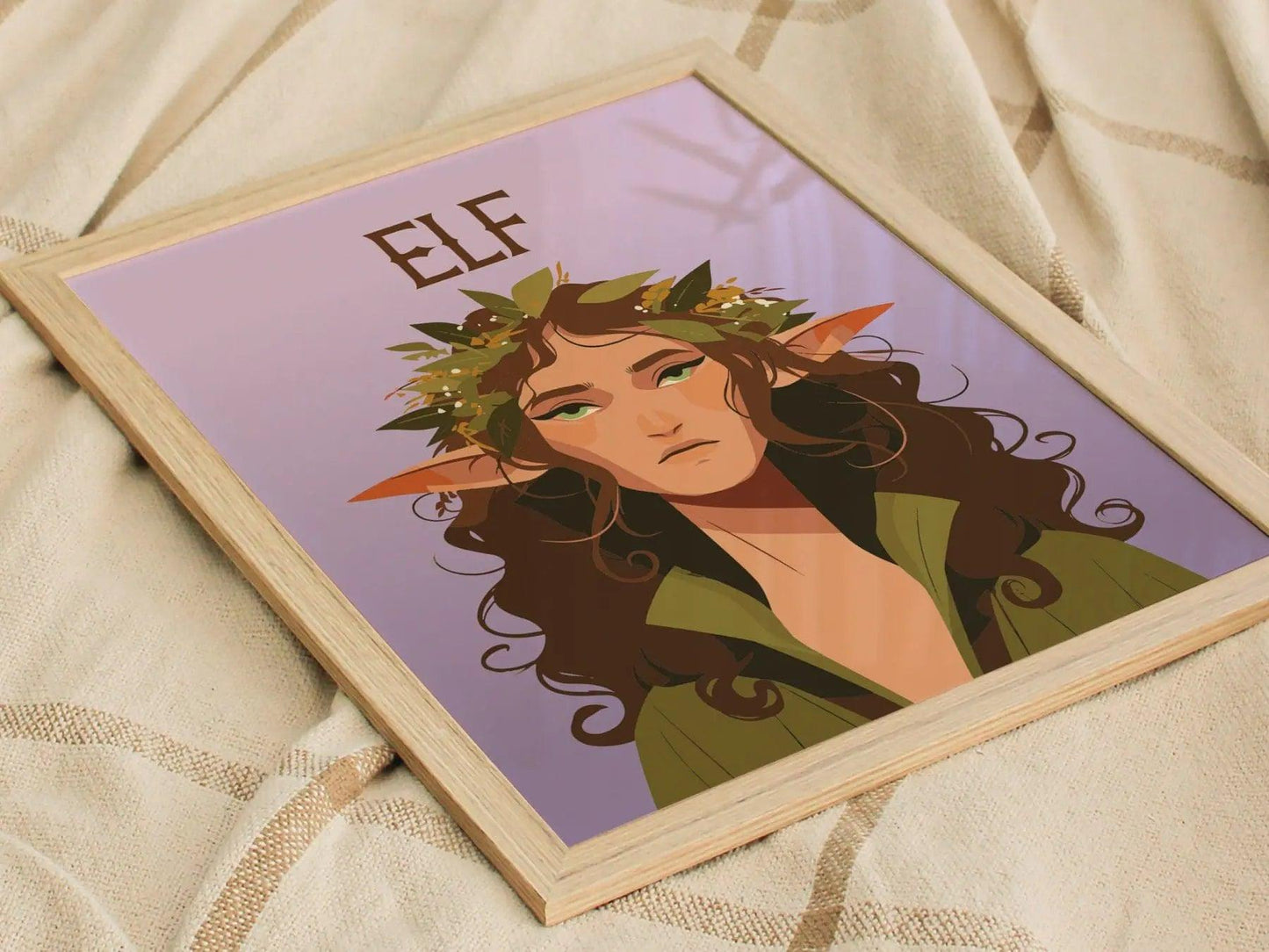 Elf Fantasy Portrait Framed Wall Art, LOTR D&D Warcraft Fan Gift, Wood Elf Wiccan Room Decor, Elvish Folklore Elves Cottagecore Poster - Swell Scenes