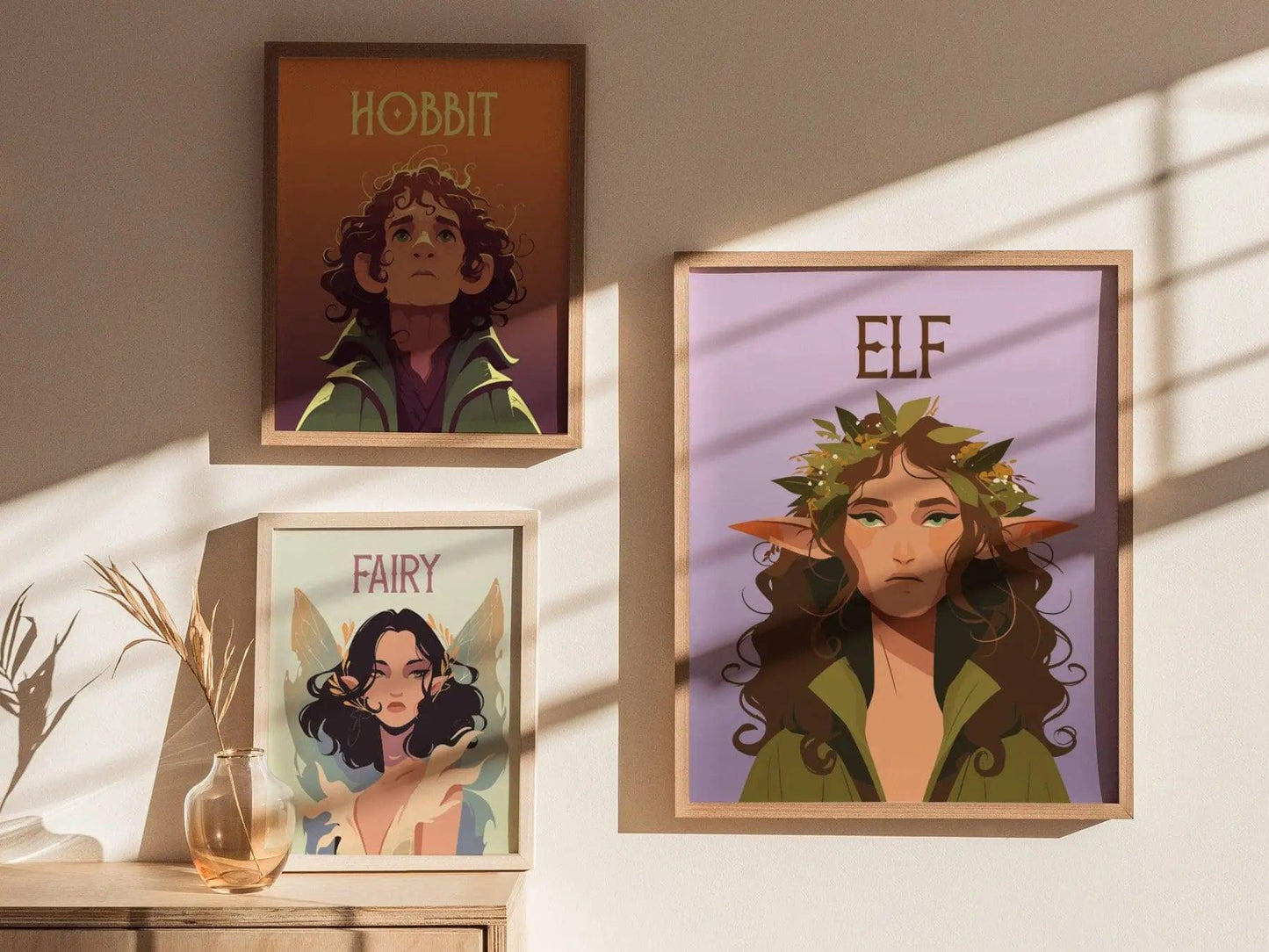 Elf Fantasy Portrait Framed Wall Art, LOTR D&D Warcraft Fan Gift, Wood Elf Wiccan Room Decor, Elvish Folklore Elves Cottagecore Poster - Swell Scenes