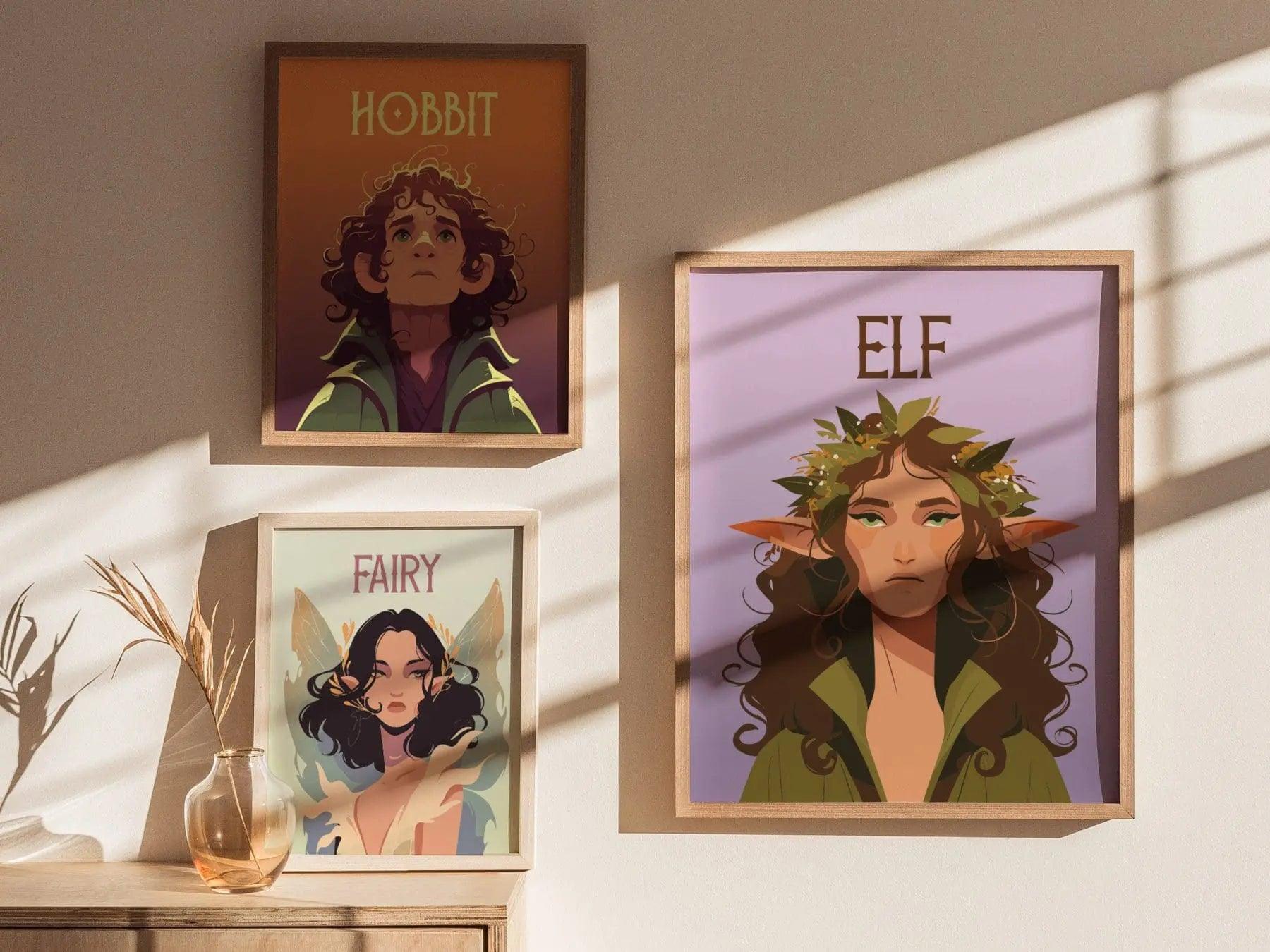 Elf Fantasy Portrait Framed Wall Art, LOTR D&D Warcraft Fan Gift, Wood Elf Wiccan Room Decor, Elvish Folklore Elves Cottagecore Poster - Swell Scenes