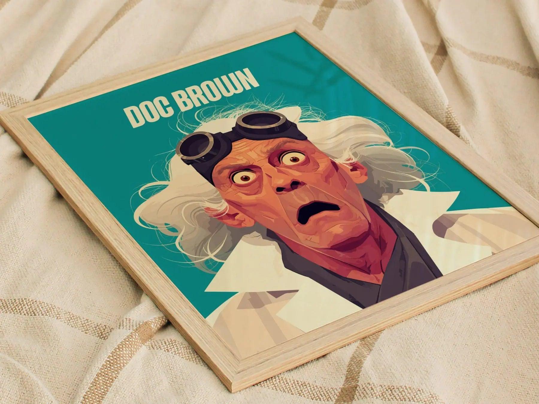 Doc Brown Back To The Future Framed Wall Art | Classic 80s Scifi Movie Poster | Christopher Lloyd Fan Nostalgic Sci-Fi Film Decor Gift Set - Swell Scenes