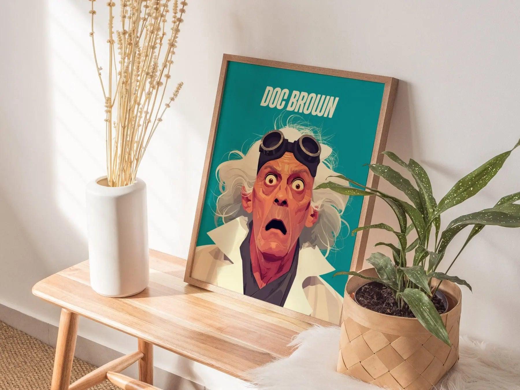 Doc Brown Back To The Future Framed Wall Art | Classic 80s Scifi Movie Poster | Christopher Lloyd Fan Nostalgic Sci-Fi Film Decor Gift Set - Swell Scenes